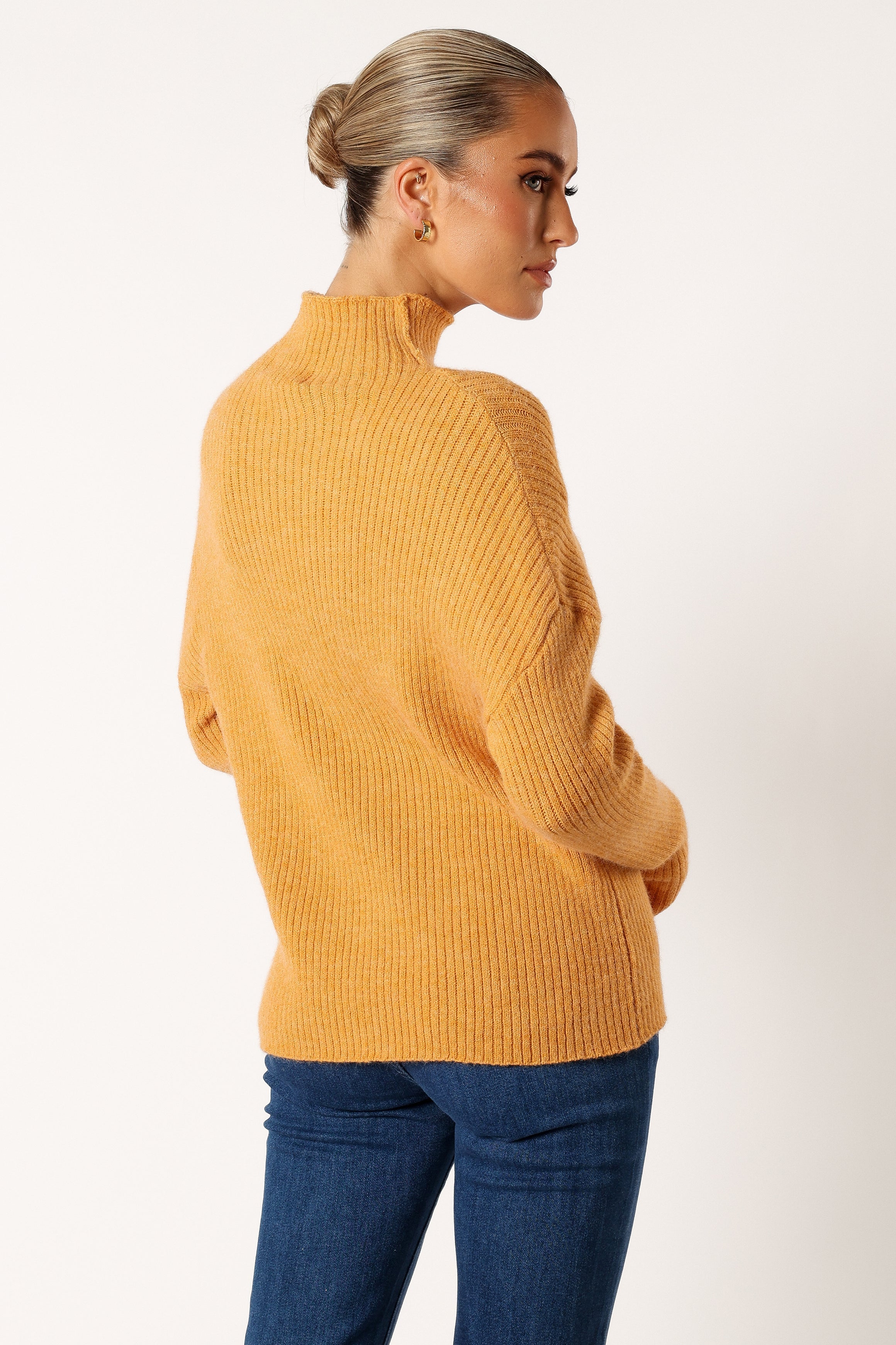 KNITWEAR @Kora Mock Neck Knit Sweater - Camel
