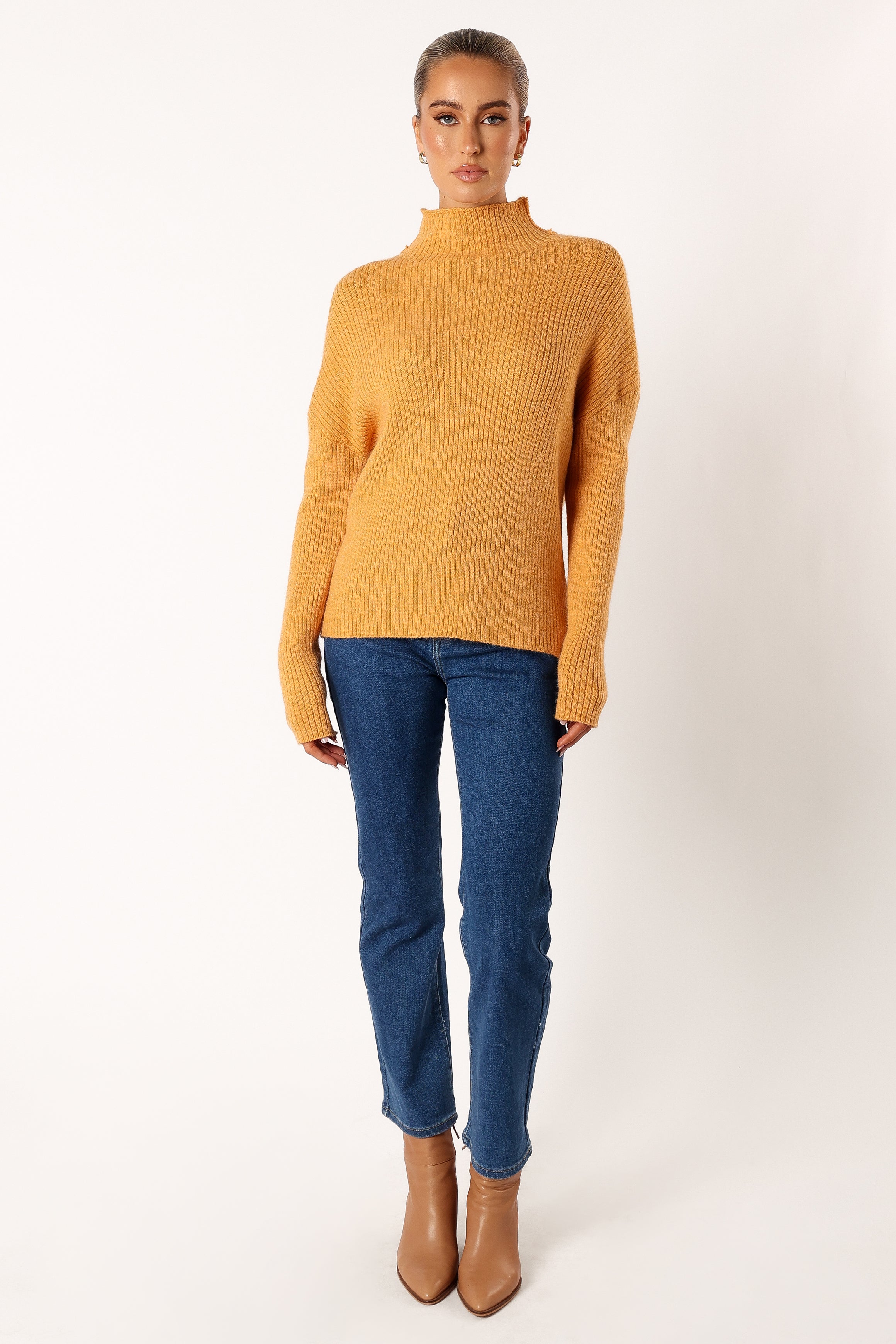 KNITWEAR @Kora Mock Neck Knit Sweater - Camel