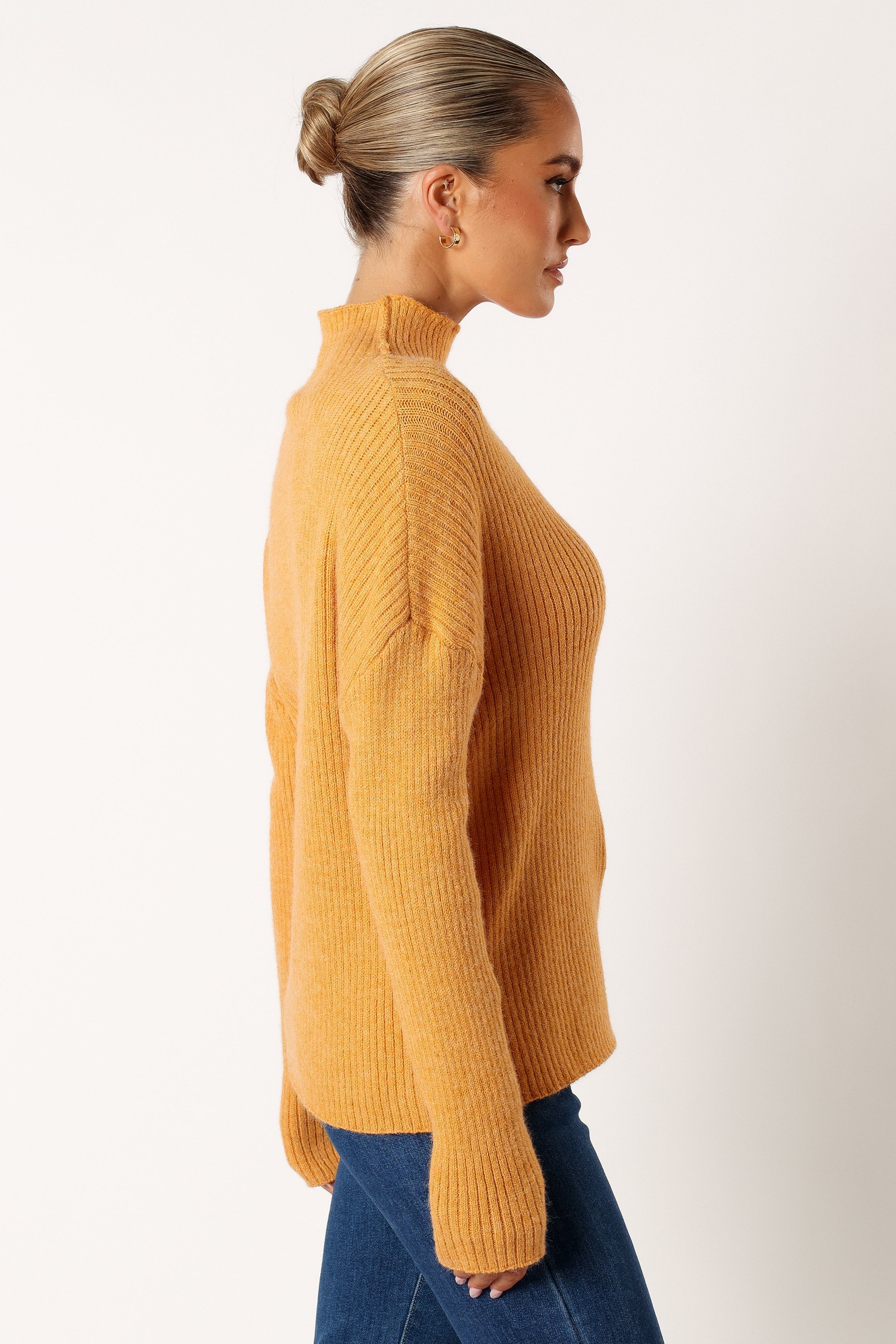 KNITWEAR @Kora Mock Neck Knit Sweater - Camel