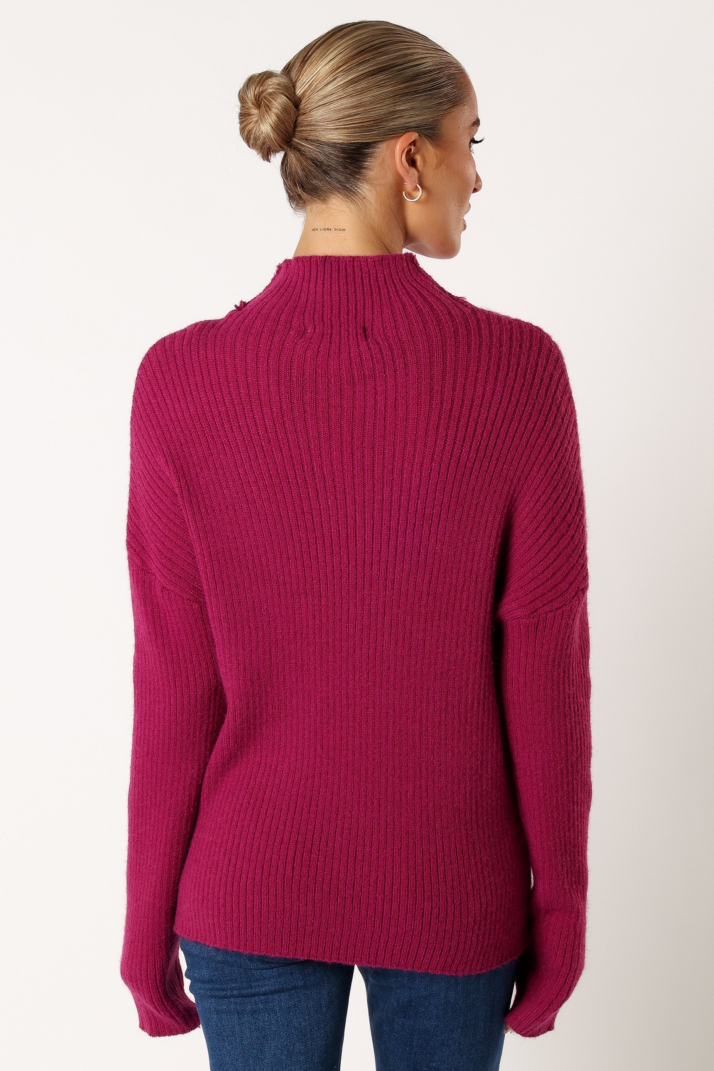 KNITWEAR @Kora Mock Neck Knit Sweater - Plum