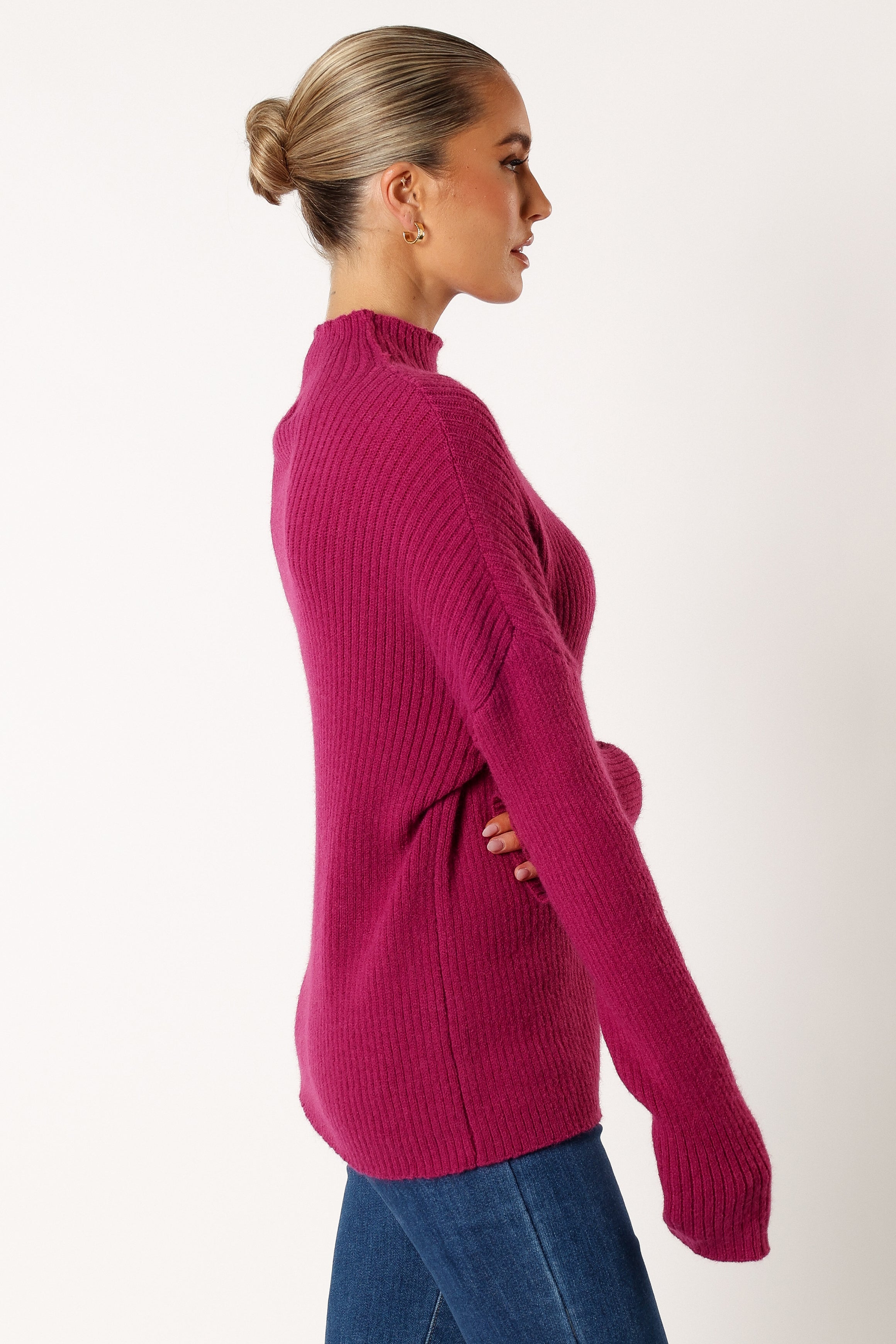KNITWEAR @Kora Mock Neck Knit Sweater - Plum