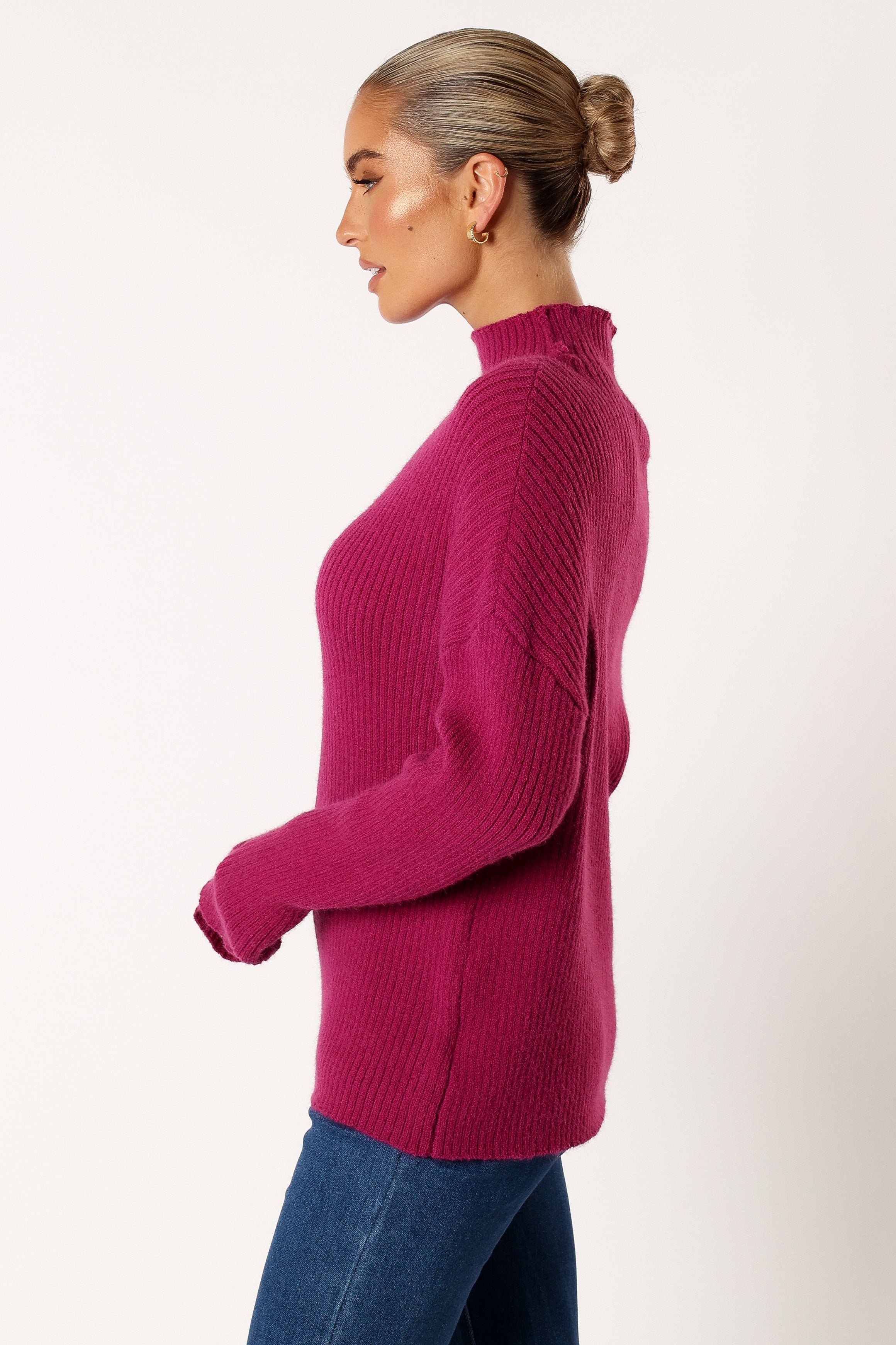 KNITWEAR @Kora Mock Neck Knit Sweater - Plum