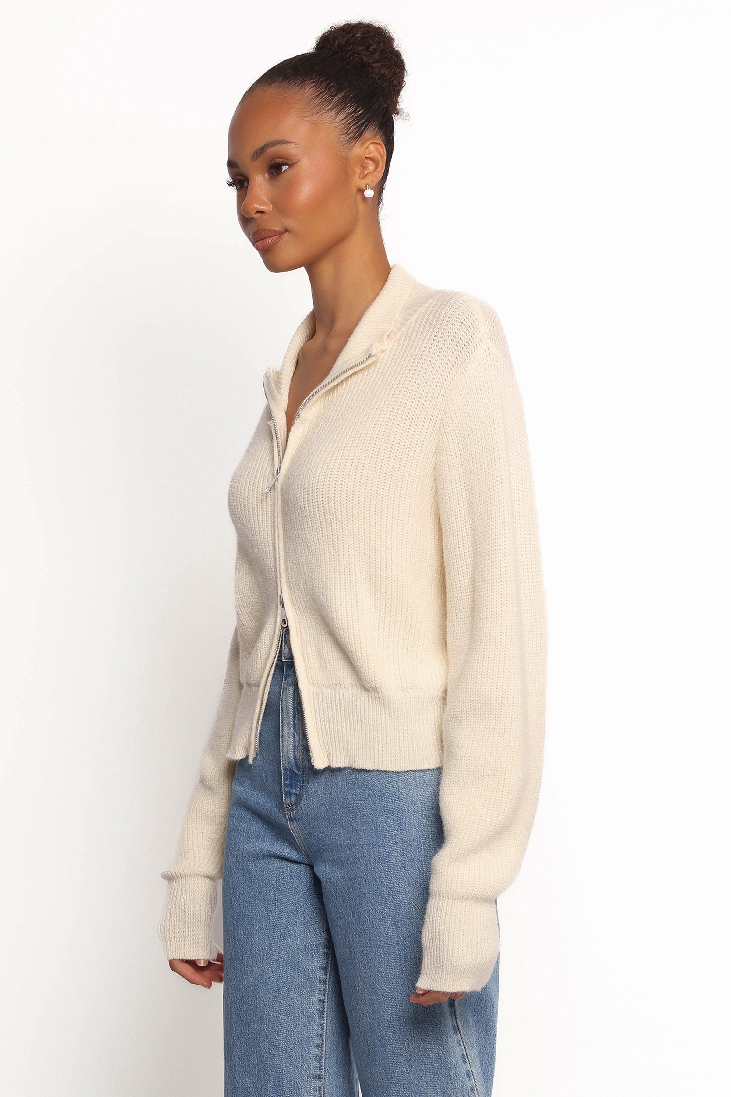 KNITWEAR Kourtney Zip Cardigan - Cream
