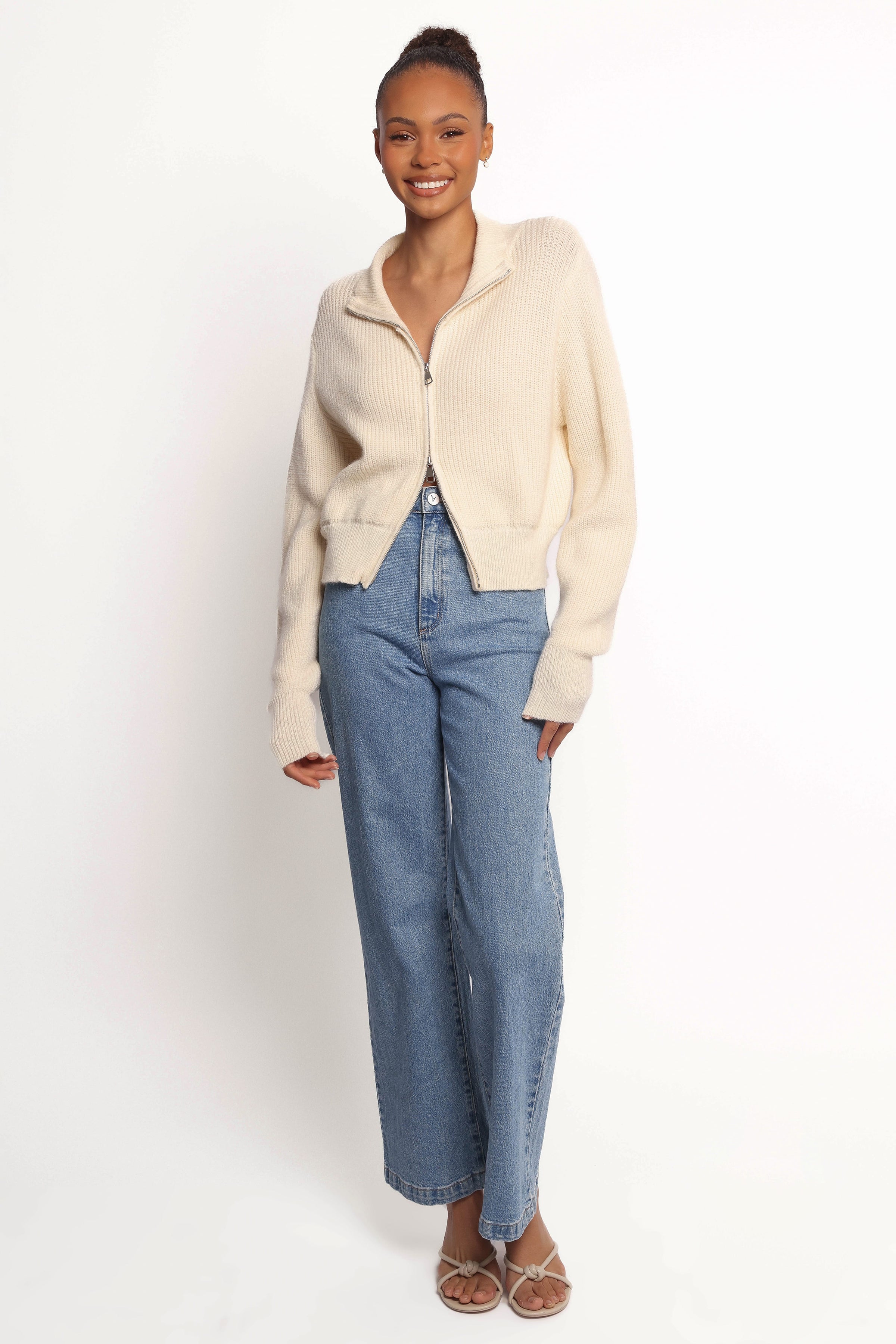 KNITWEAR Kourtney Zip Cardigan - Cream
