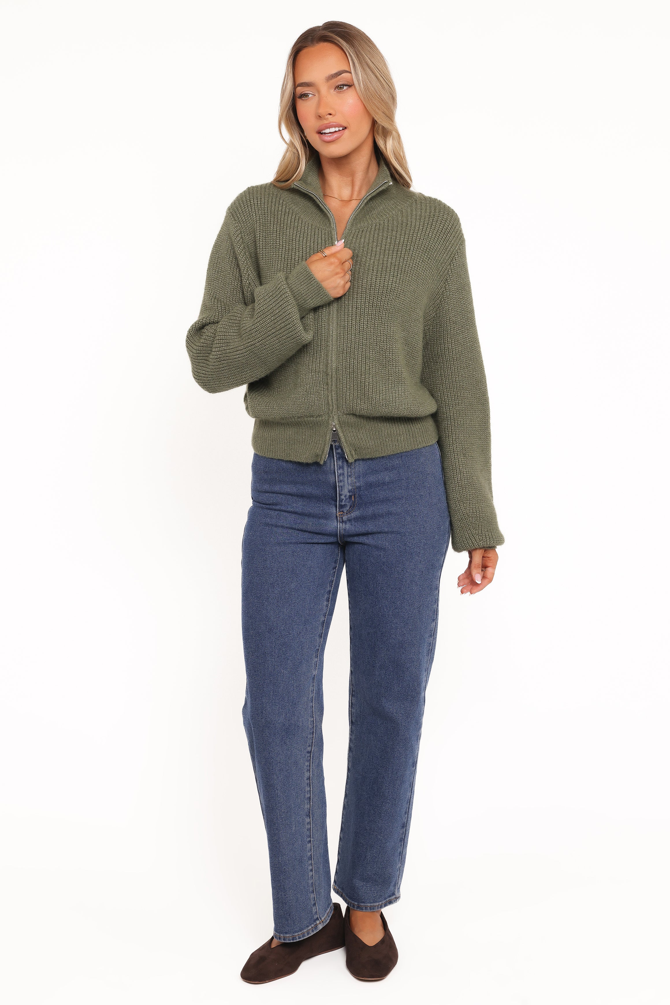 KNITWEAR Kourtney Zip Cardigan - Olive