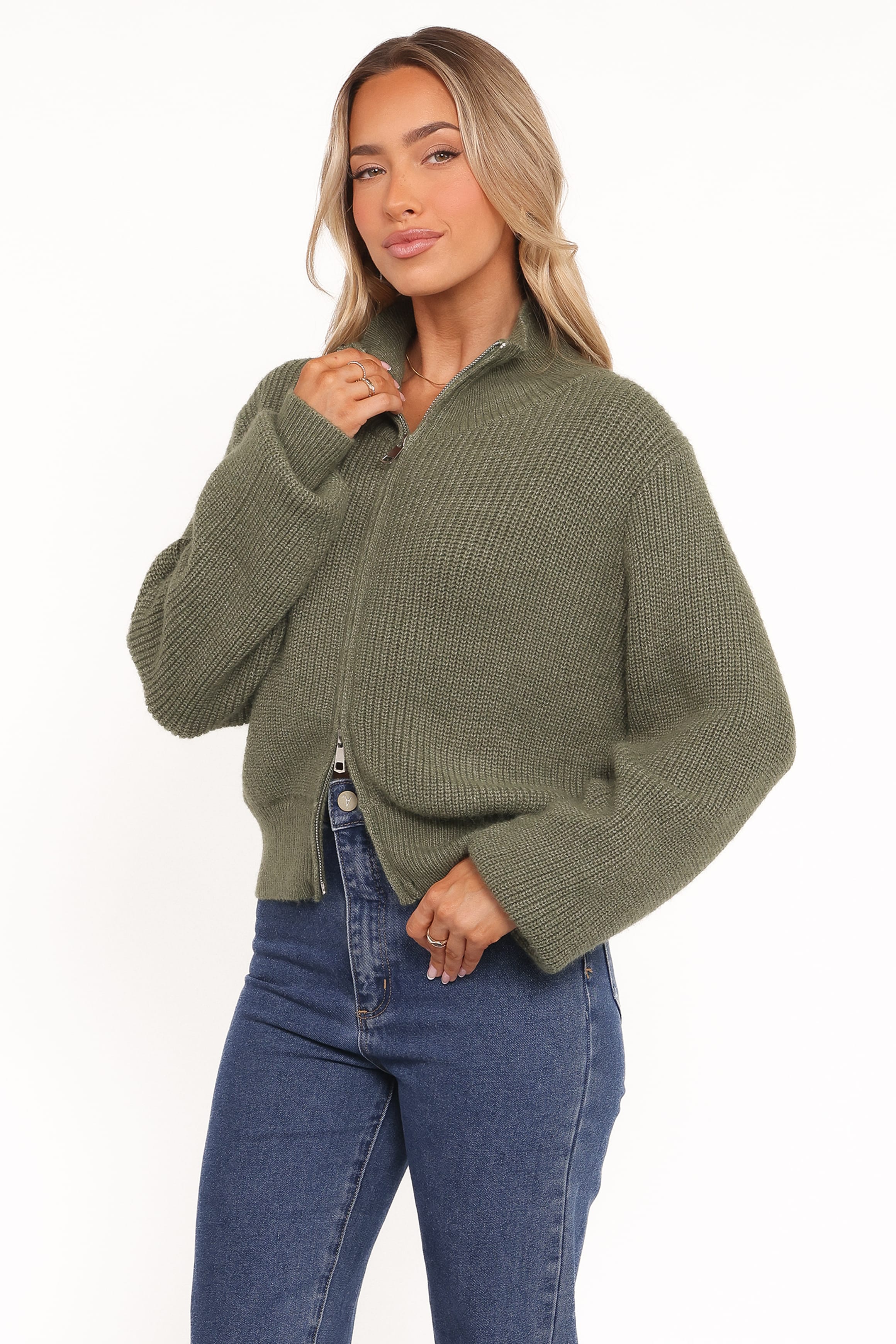 KNITWEAR Kourtney Zip Cardigan - Olive