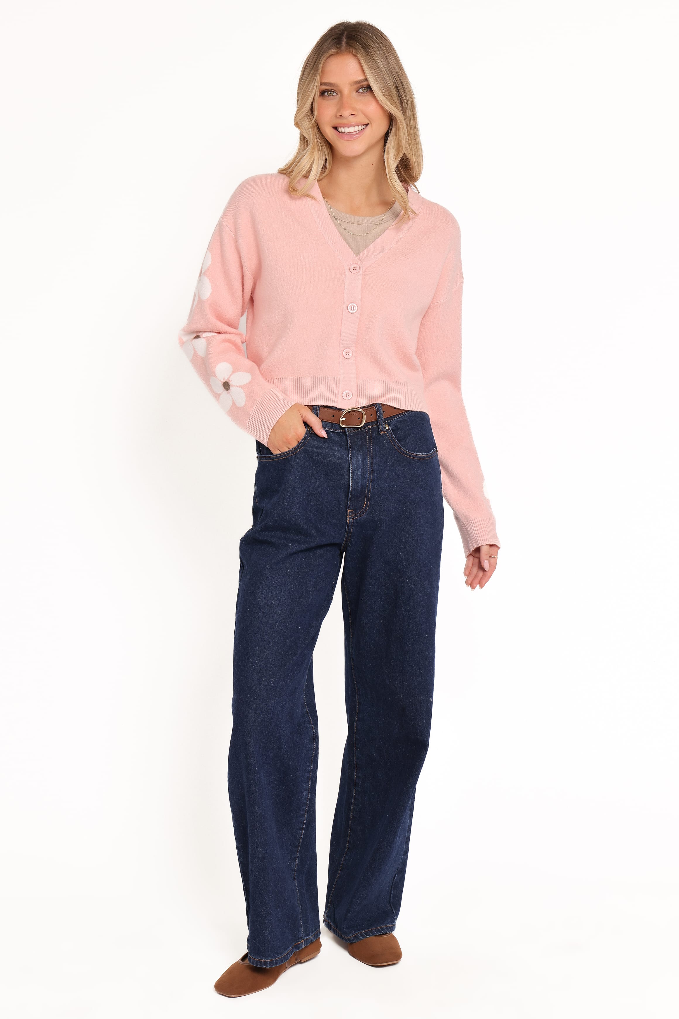 KNITWEAR Lantana Flower Sleeve Cardigan - Pink