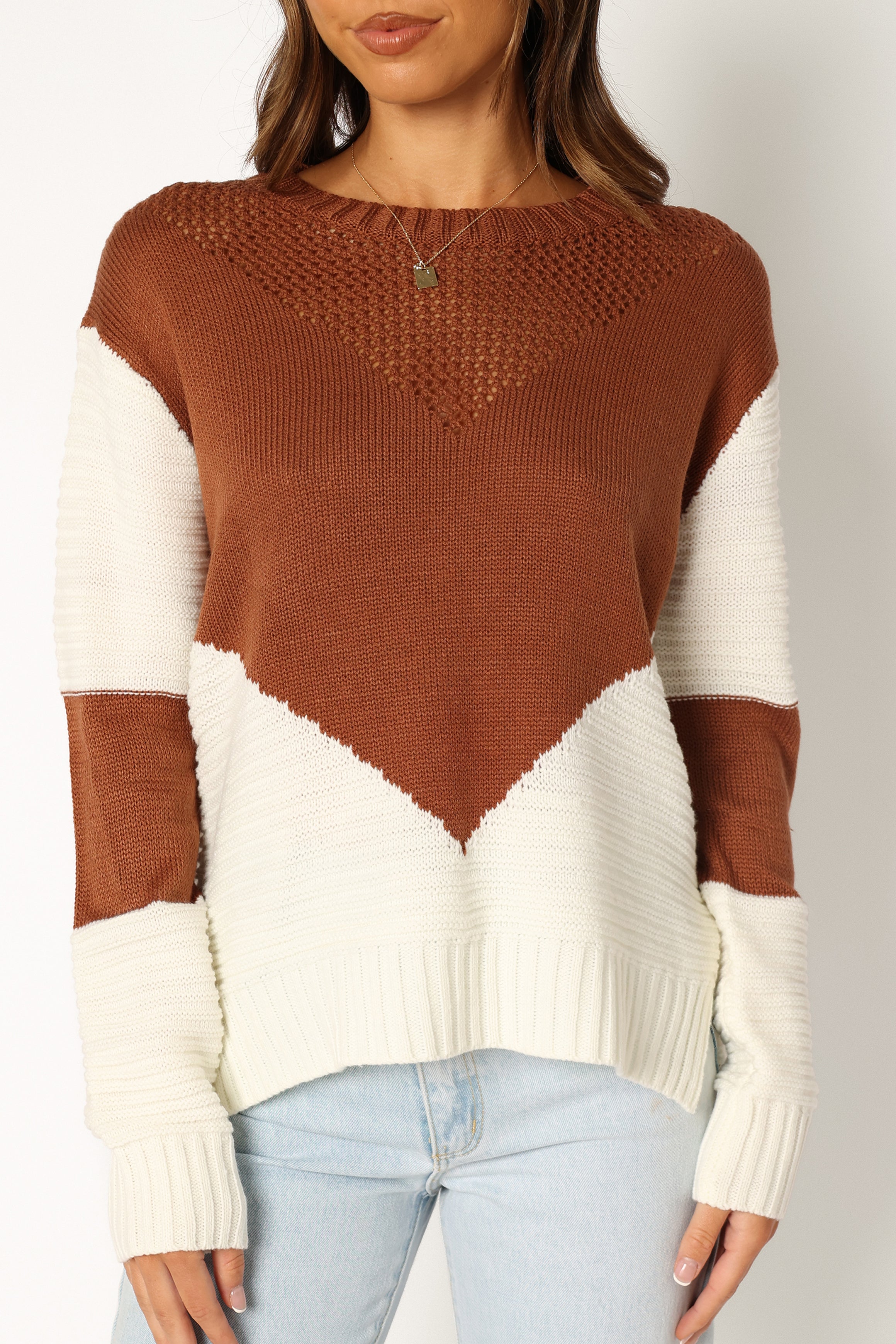 KNITWEAR @Lauryn Knit Sweater - Ivory/Camel