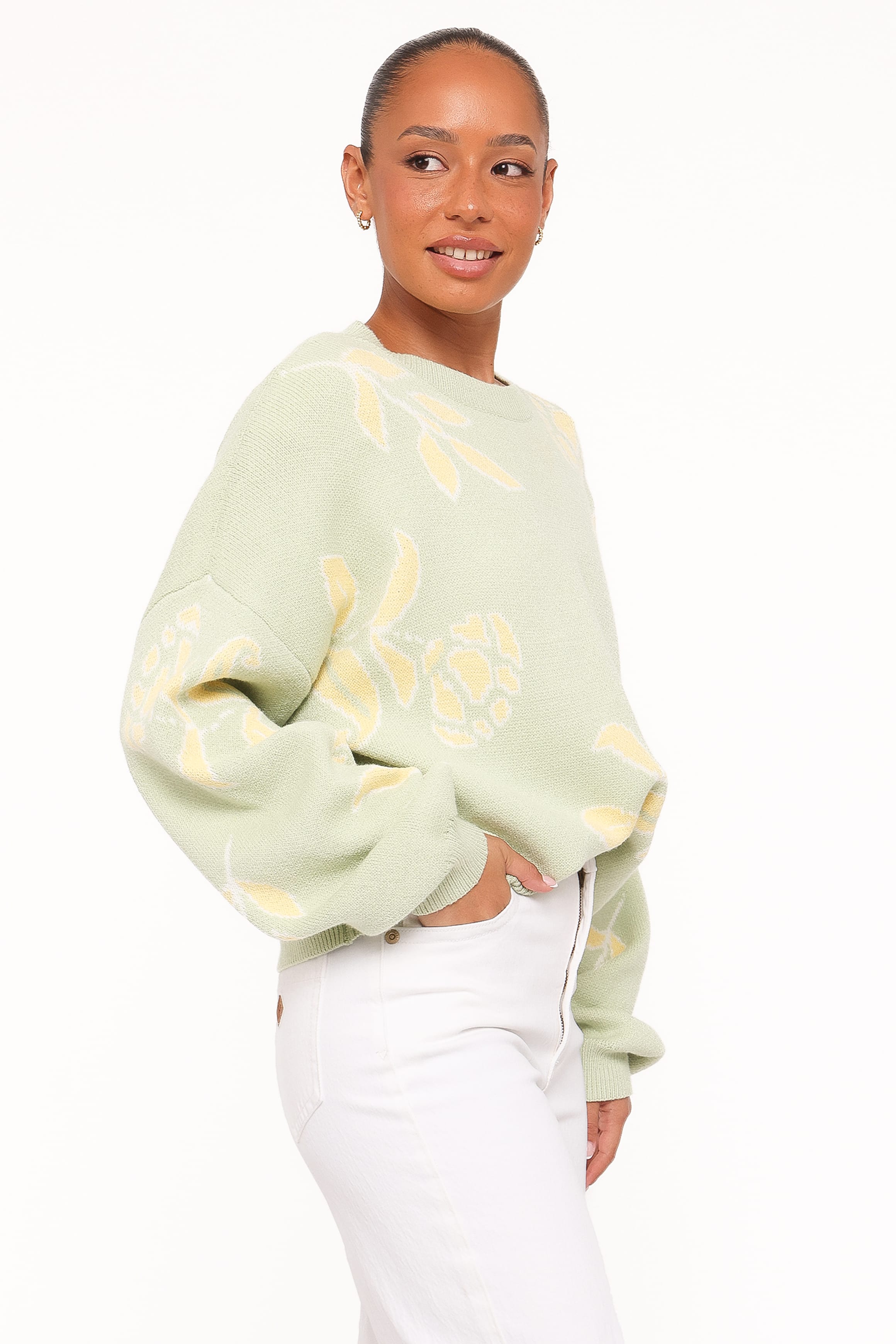 KNITWEAR Lisette Floral Intarsia Sweater - Light Green