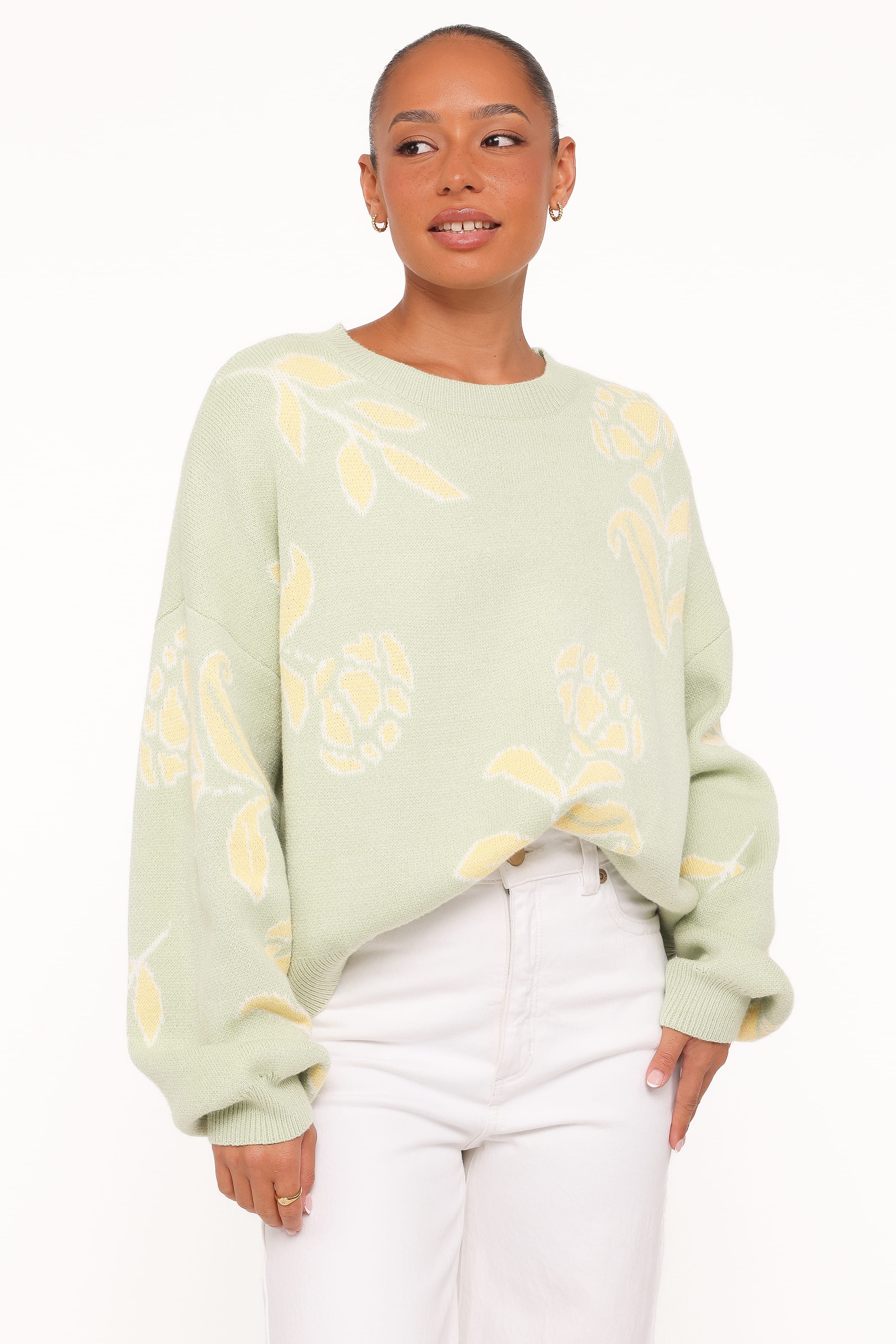 KNITWEAR Lisette Floral Intarsia Sweater - Light Green