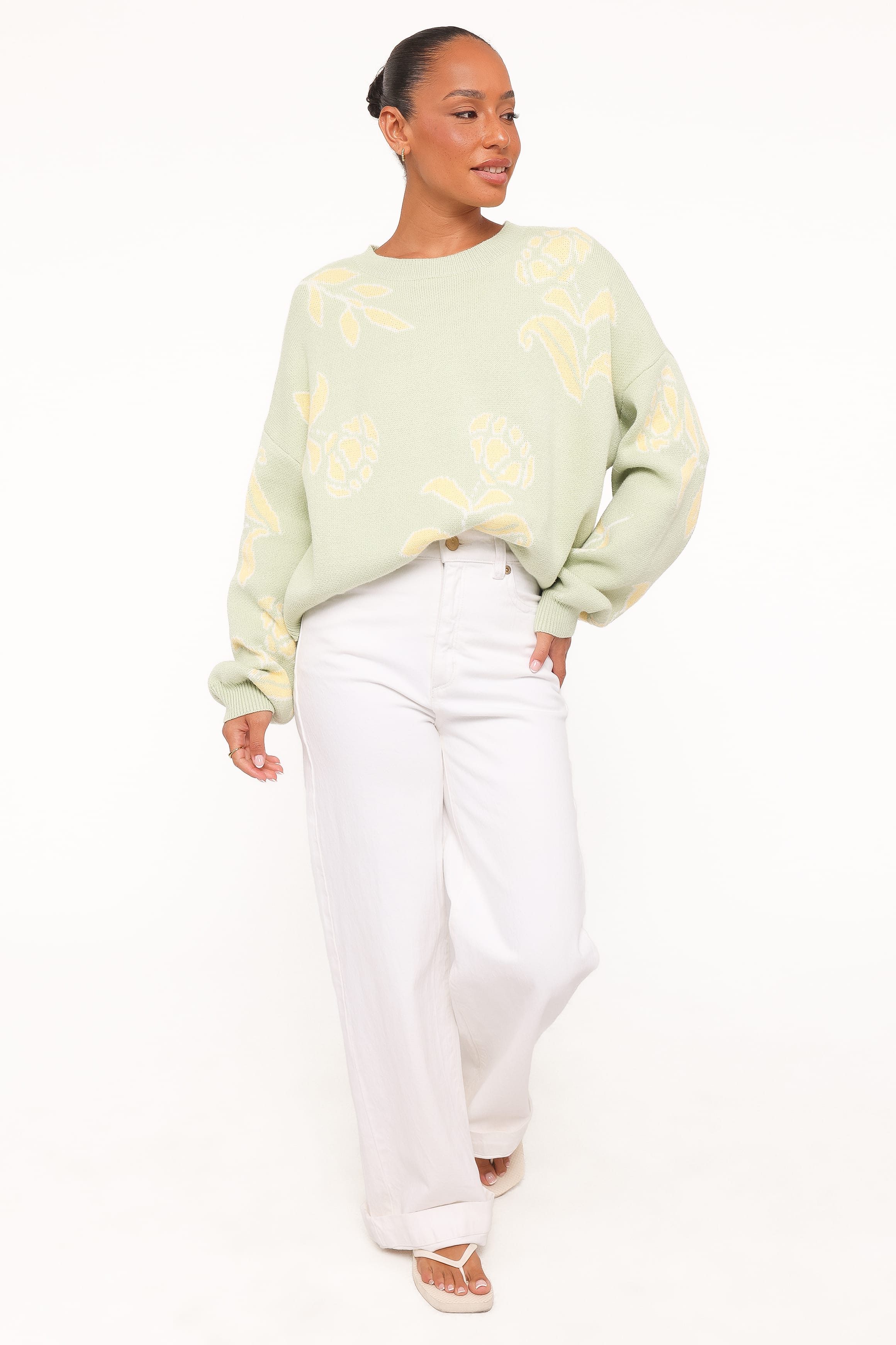 KNITWEAR Lisette Floral Intarsia Sweater - Light Green