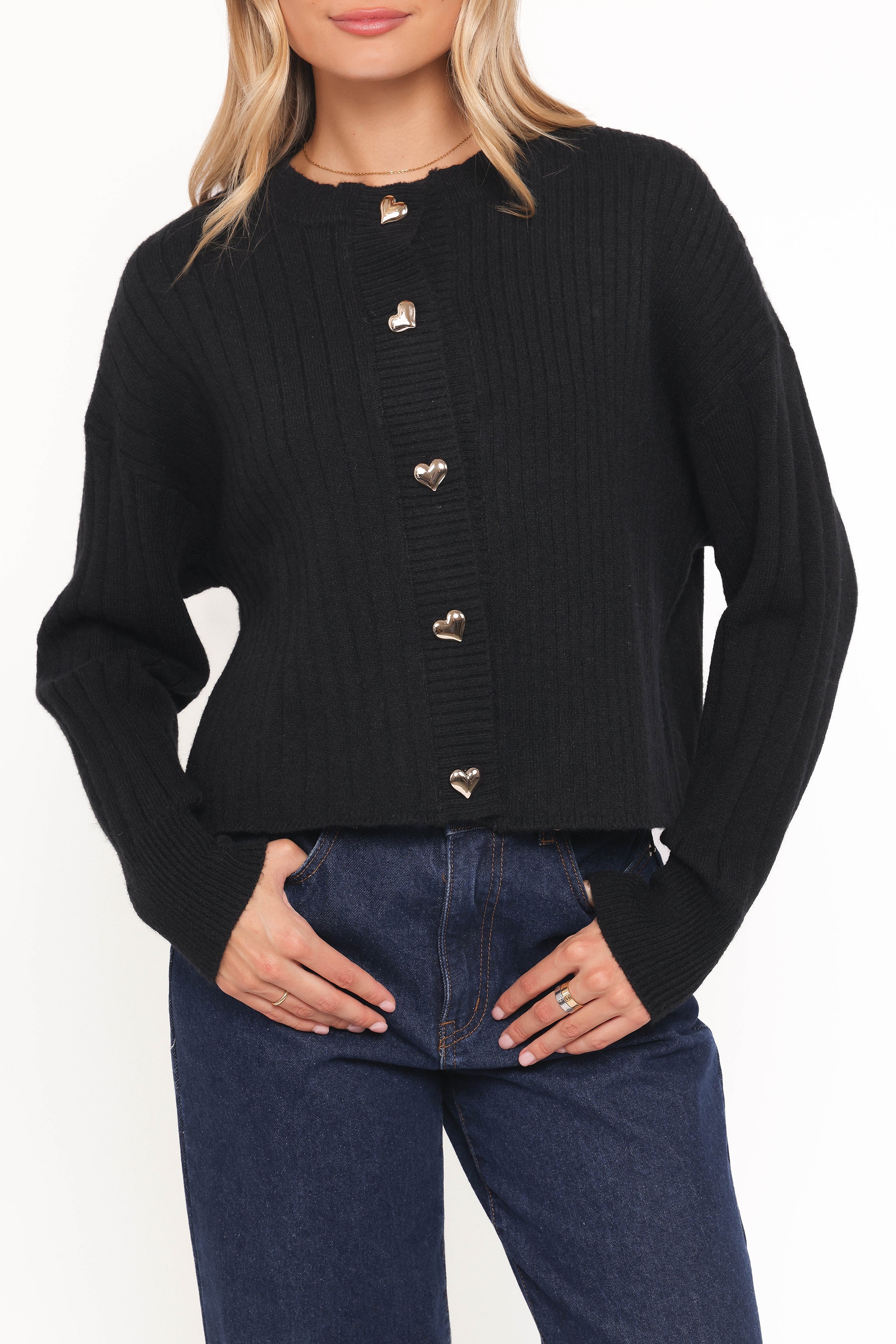 KNITWEAR Loulani Heart Button Cardigan - Black