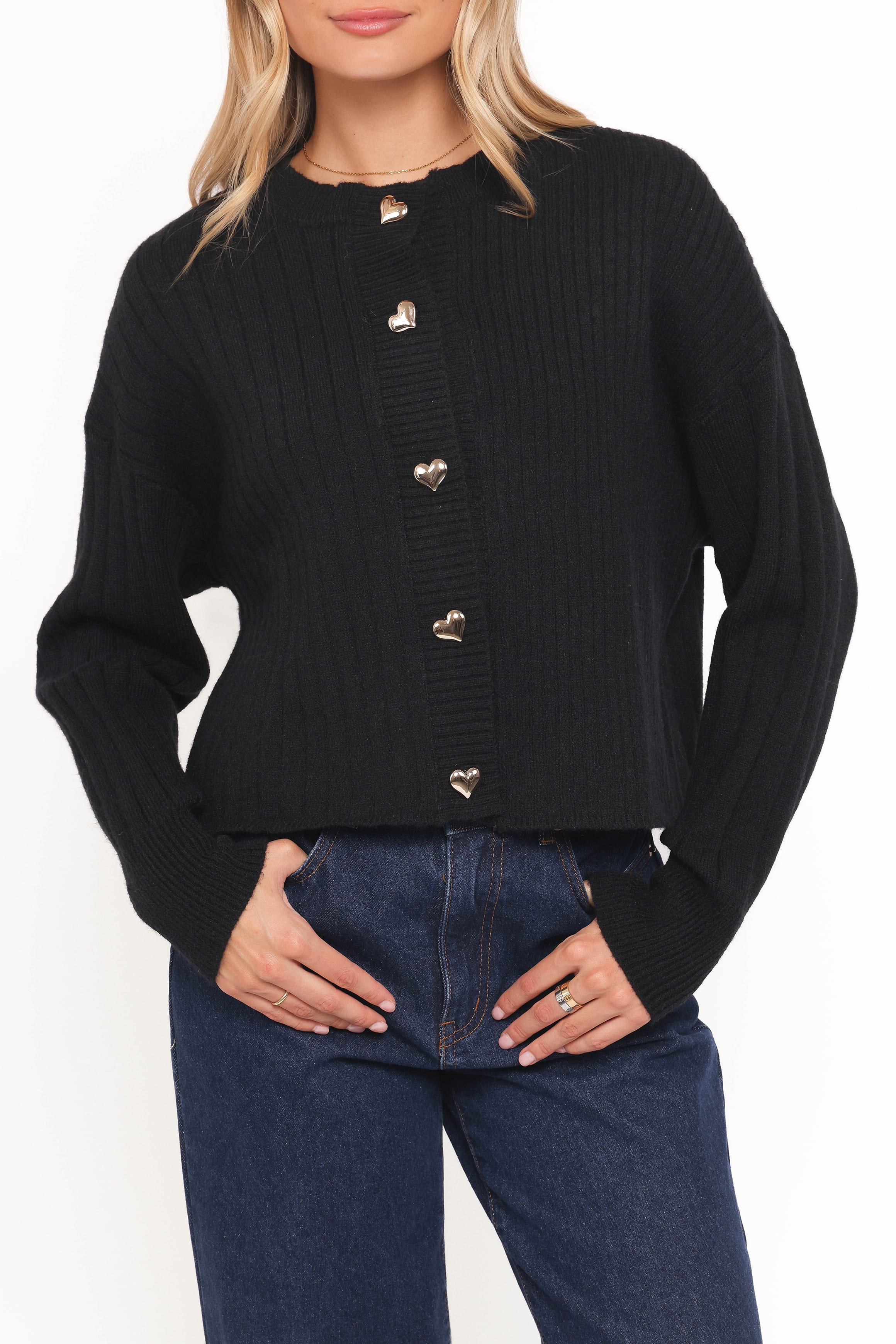 KNITWEAR Loulani Heart Button Cardigan - Black