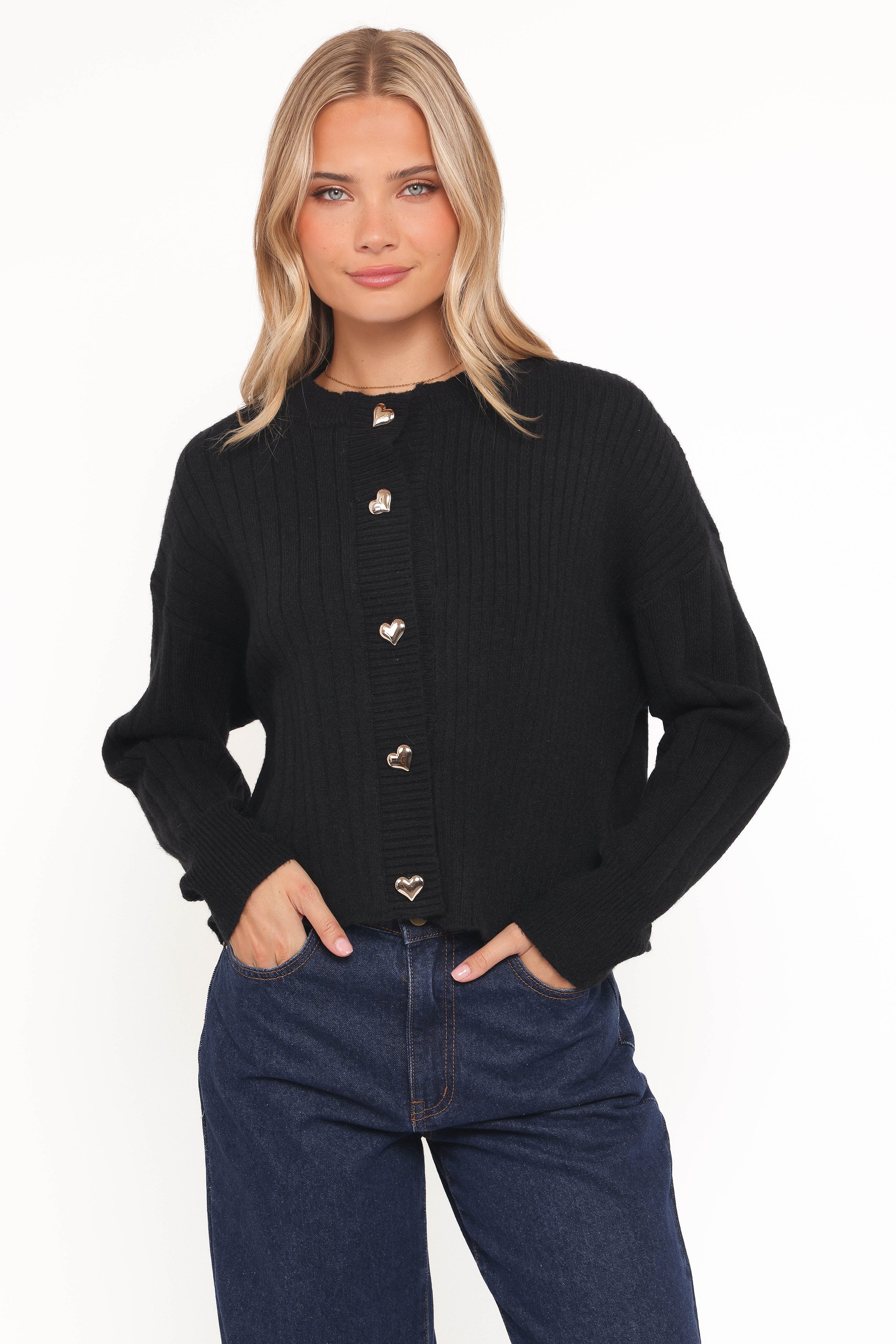 KNITWEAR Loulani Heart Button Cardigan - Black