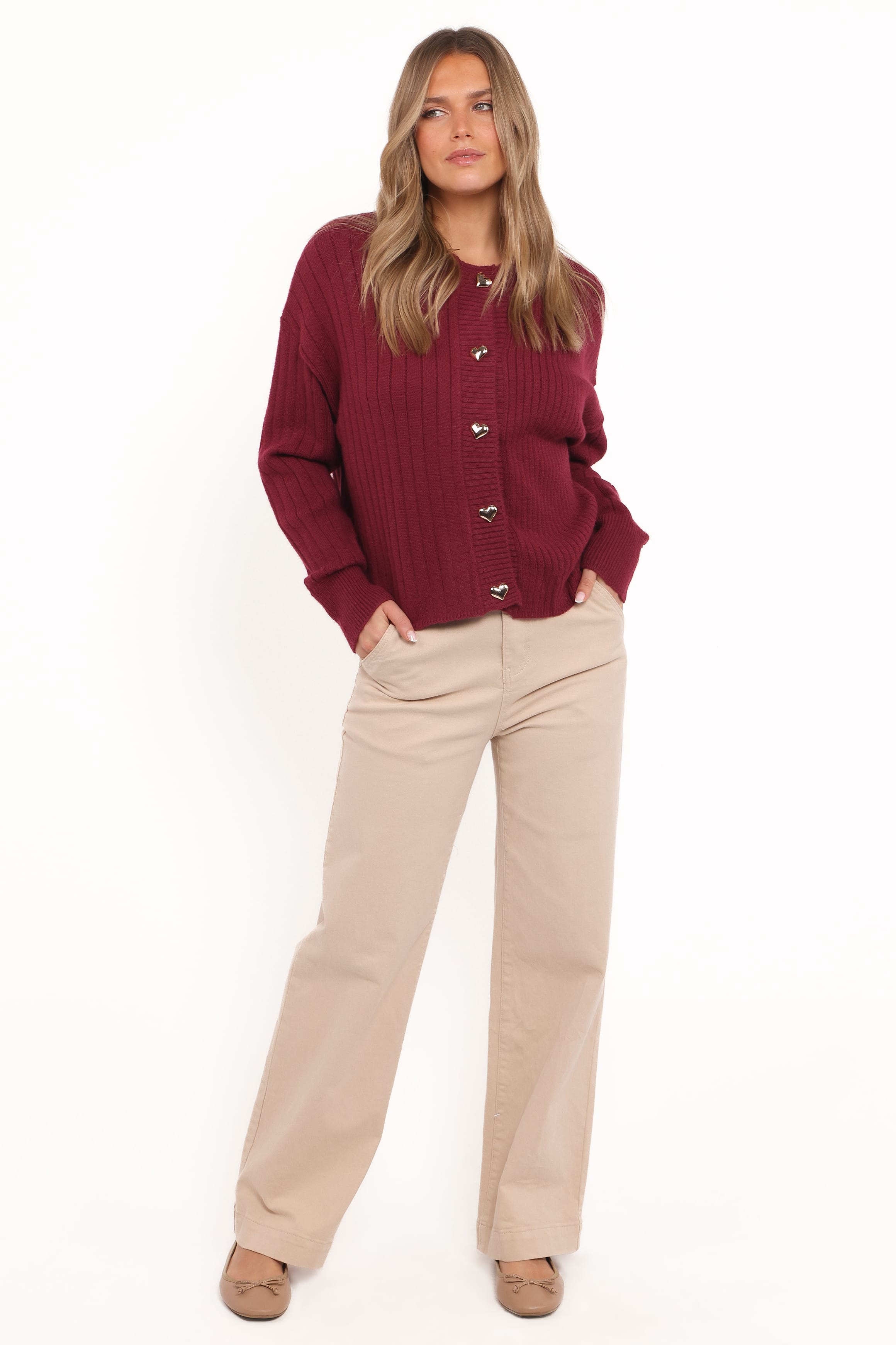 KNITWEAR Loulani Heart Button Cardigan - Cherry