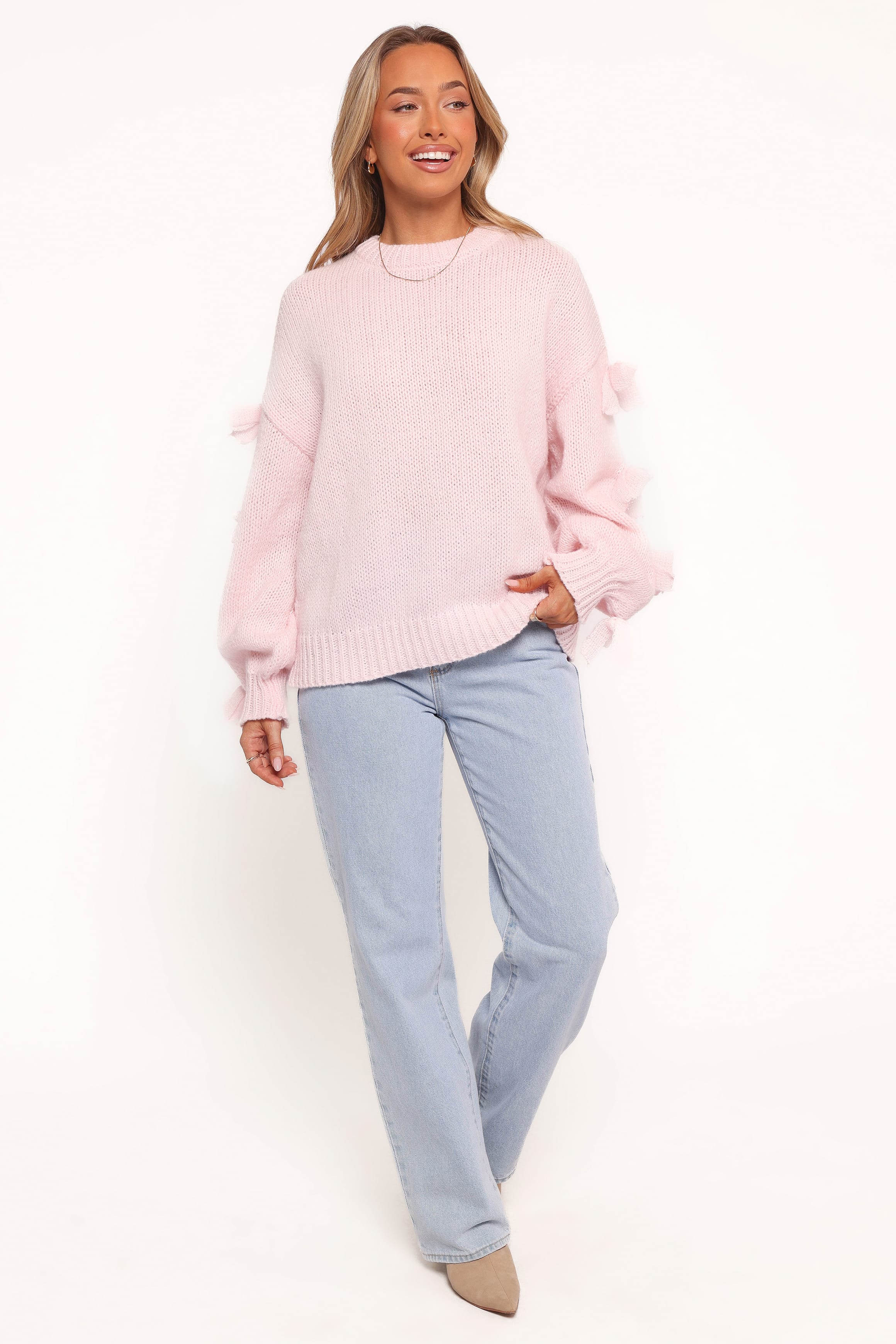 KNITWEAR Lover Tie Sleeve Knit Sweater - Pink