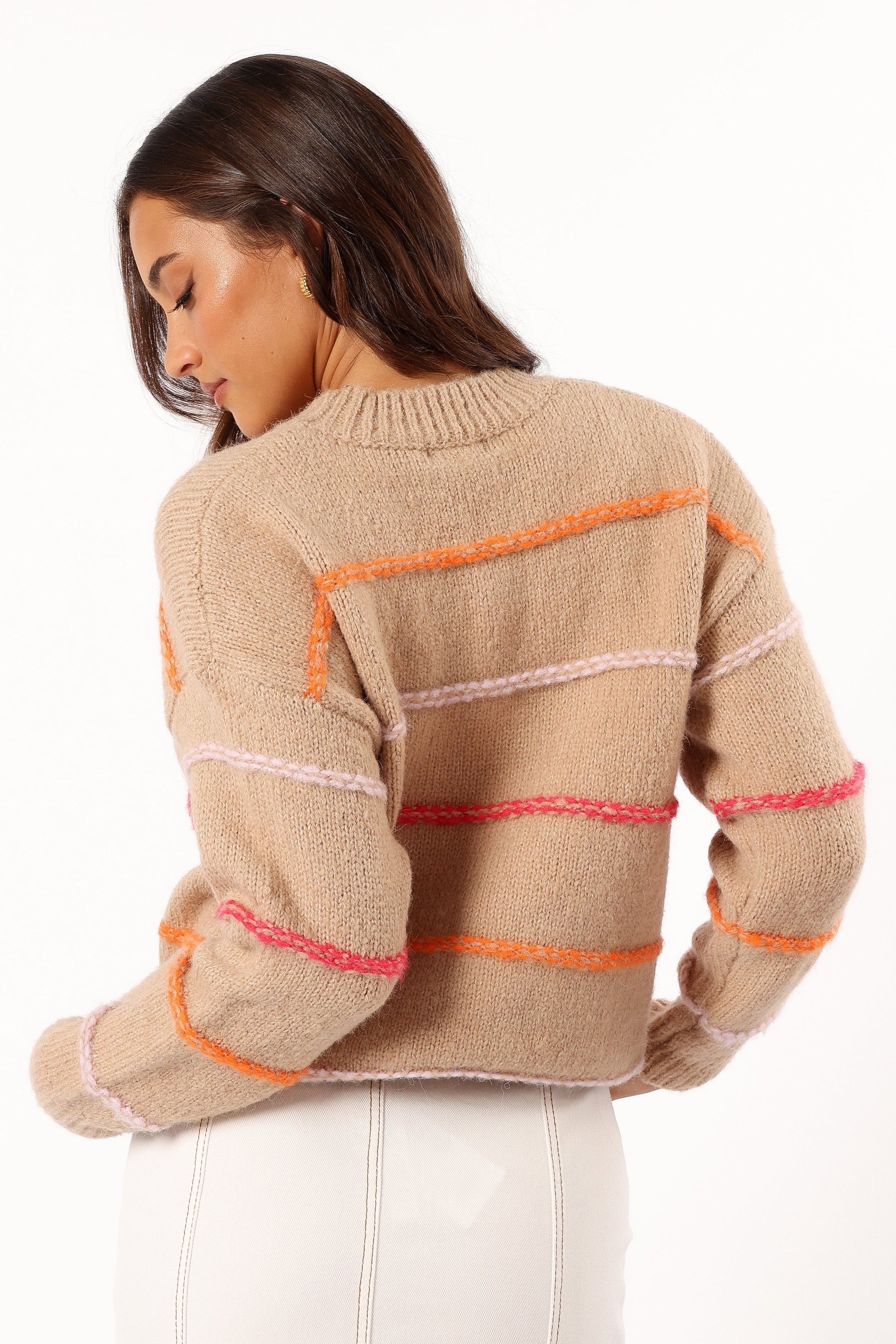 KNITWEAR Lyla Multi Color Stripe Knit Sweater - Camel