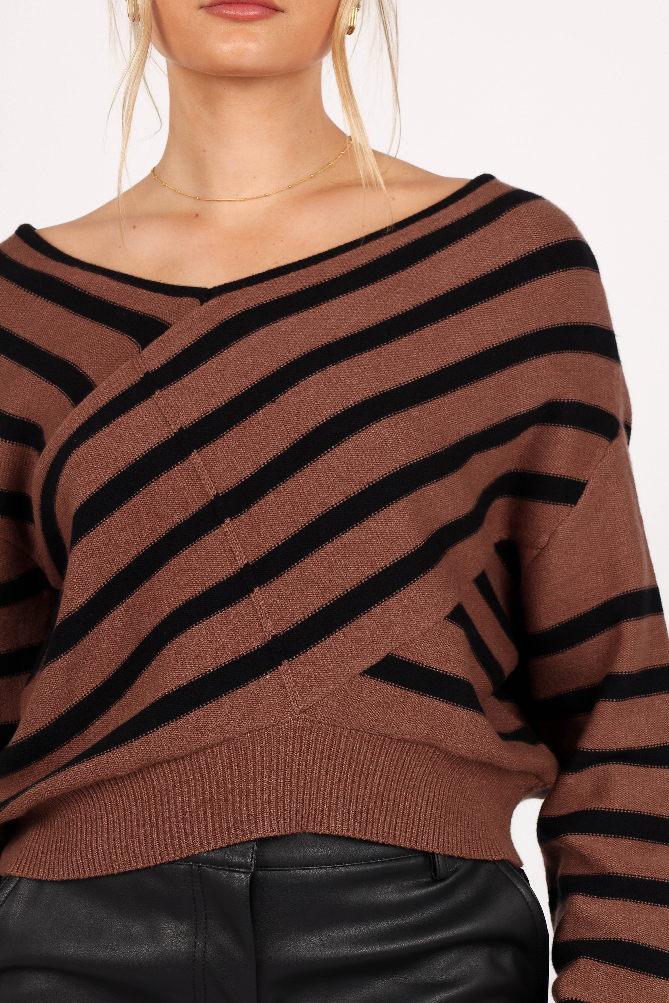 KNITWEAR Lynette Criss Cross Stripe Sweater - Black/Tan