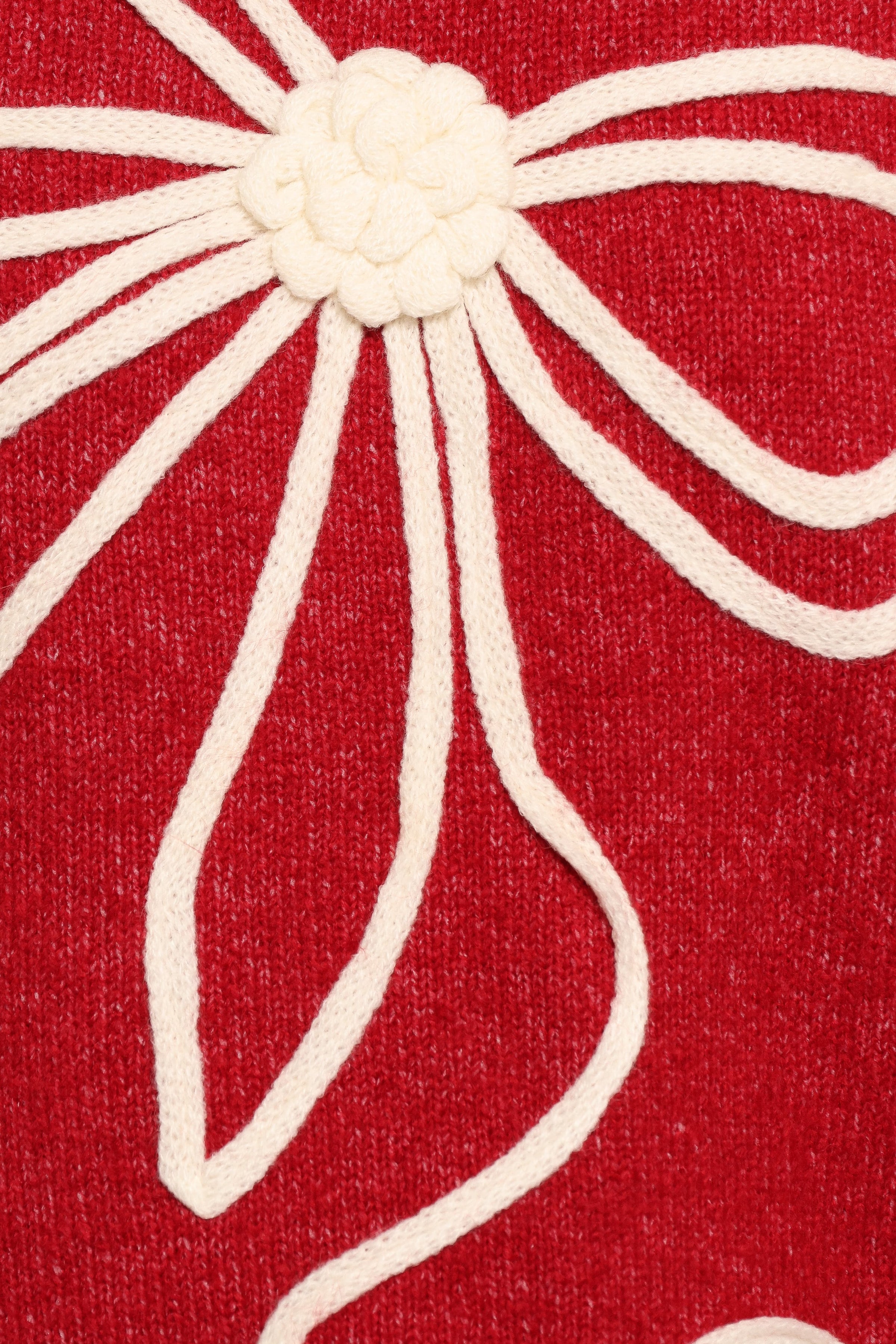 KNITWEAR Mardi Large Bow Knit Sweater - Red/Cream