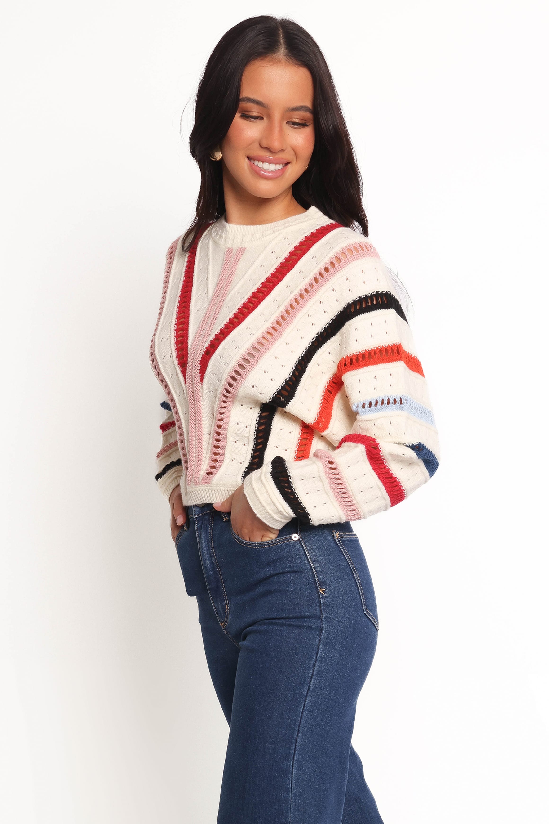 KNITWEAR Marie Stripe Knit Sweater - White
