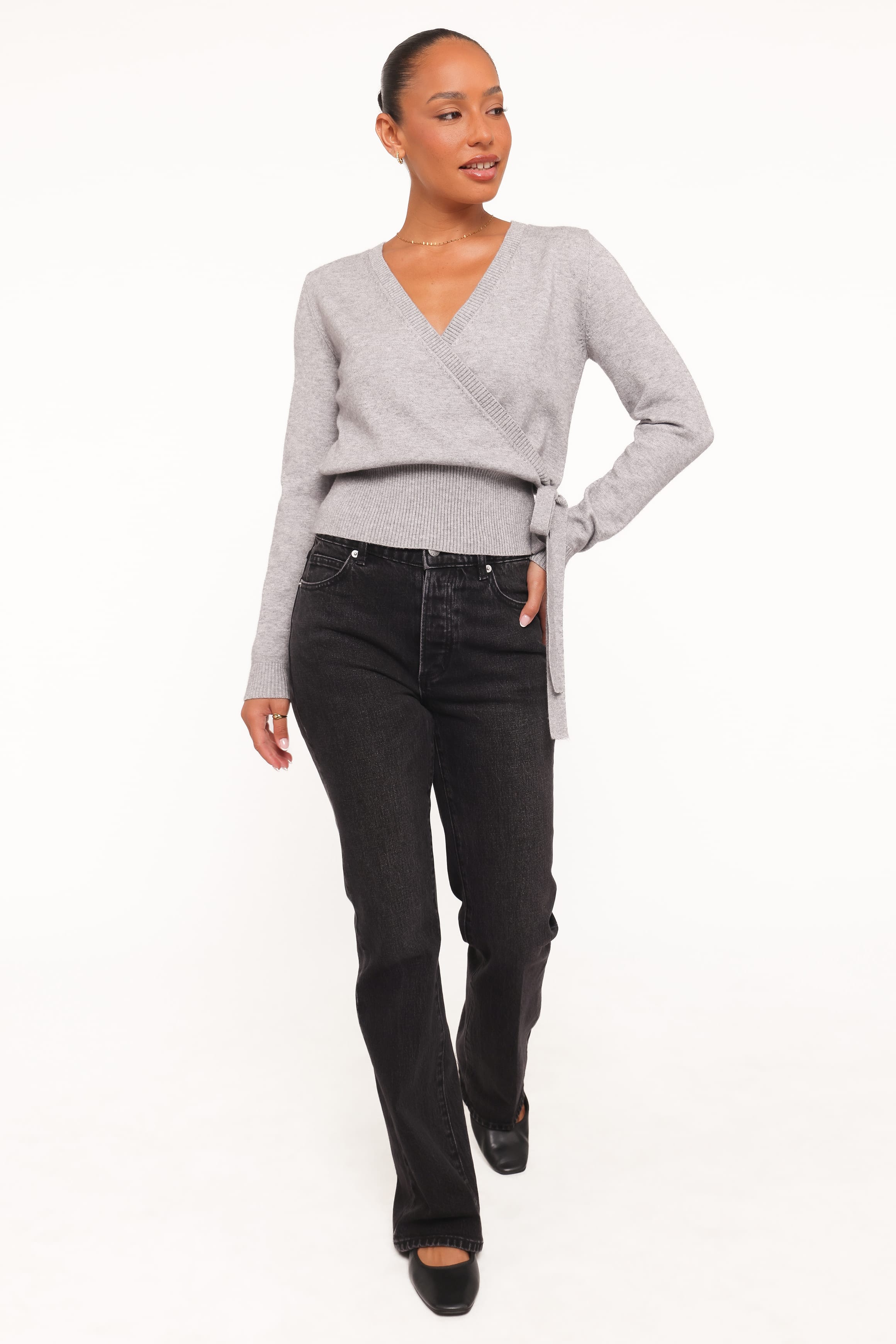 KNITWEAR Marshall Wrap Knit Sweater - Grey