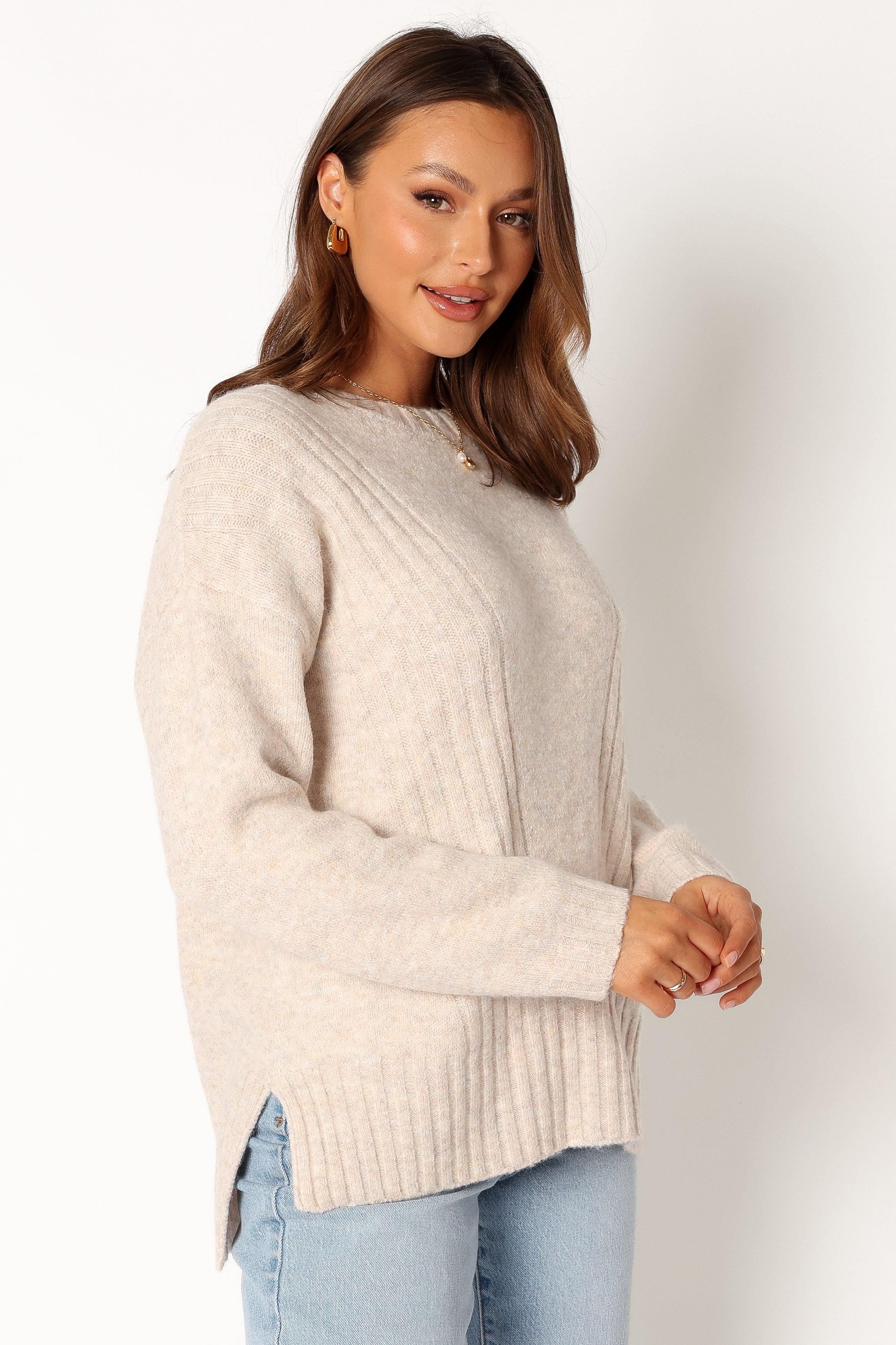 KNITWEAR @Meilani Textured Knit Sweater - Oatmeal