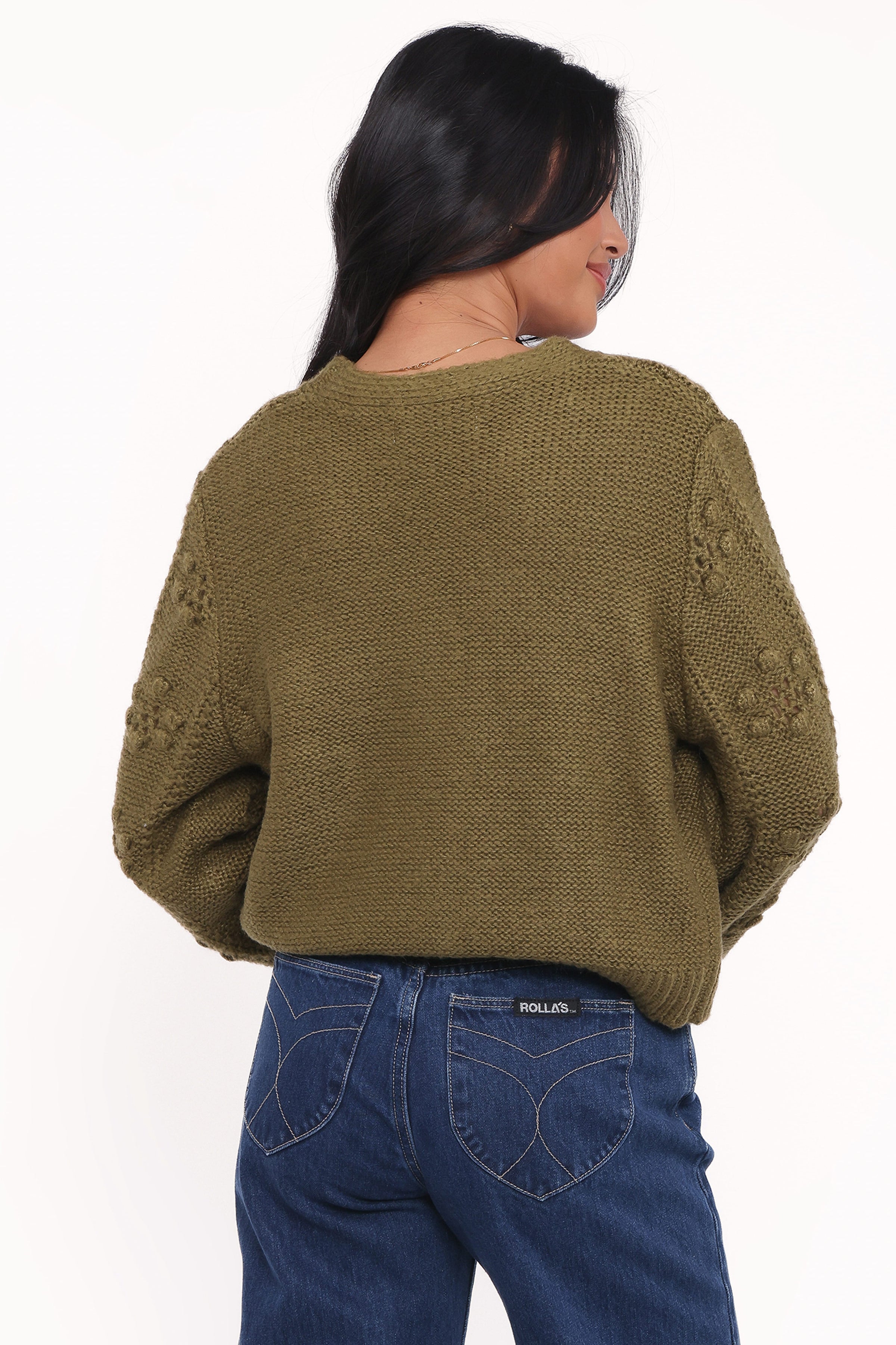 KNITWEAR Melody Textured Button Up Cardigan - Olive