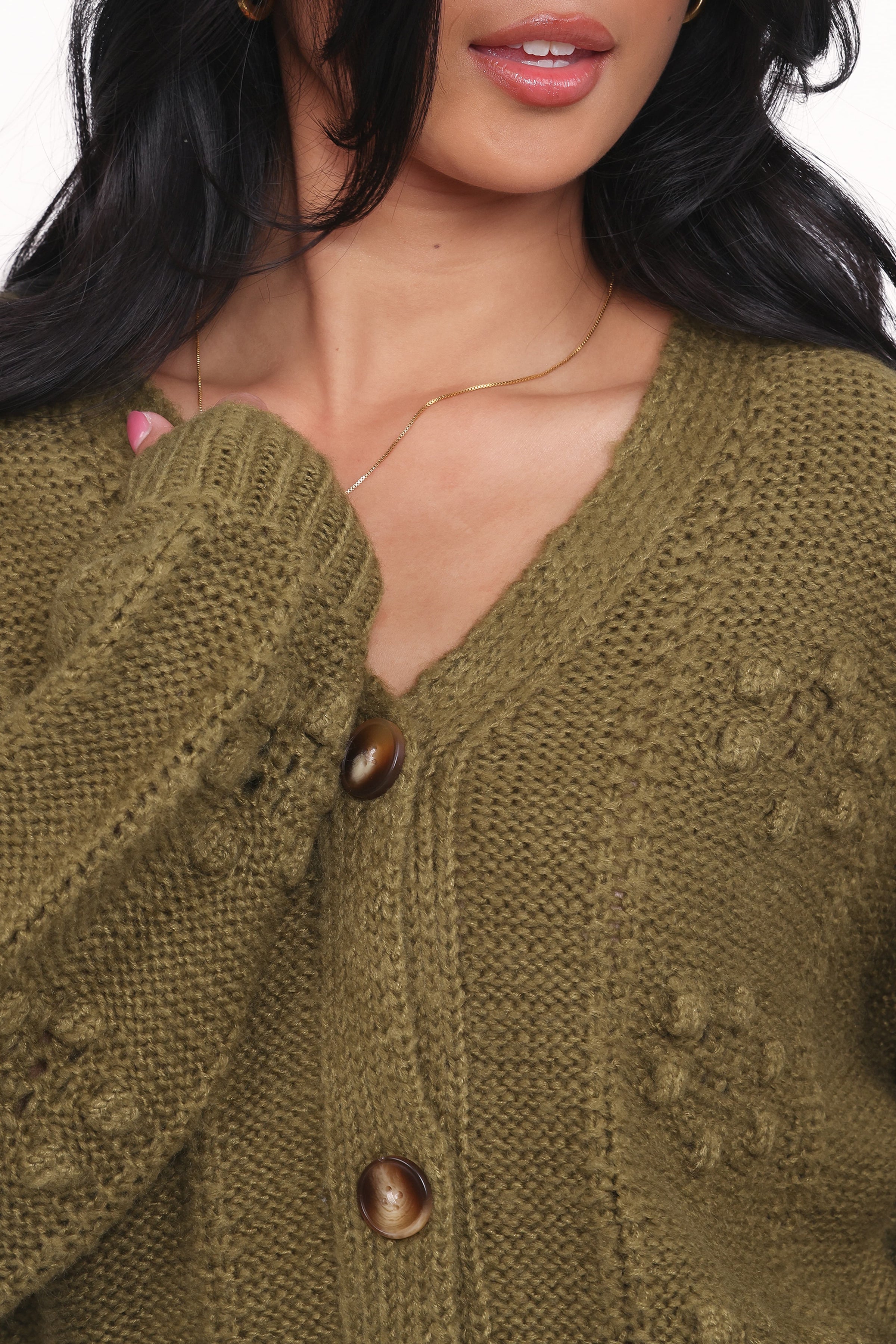 KNITWEAR Melody Textured Button Up Cardigan - Olive