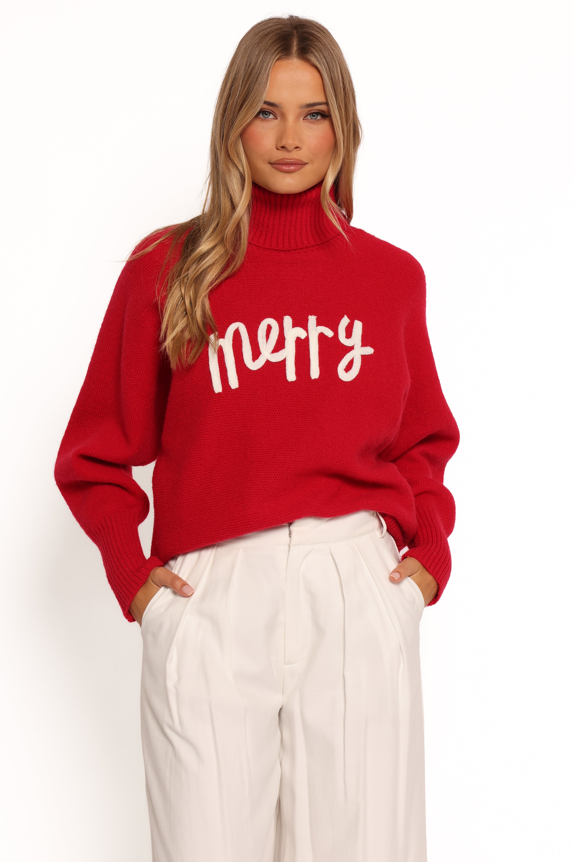 KNITWEAR Merry Turtleneck Knit Sweater - Red/White