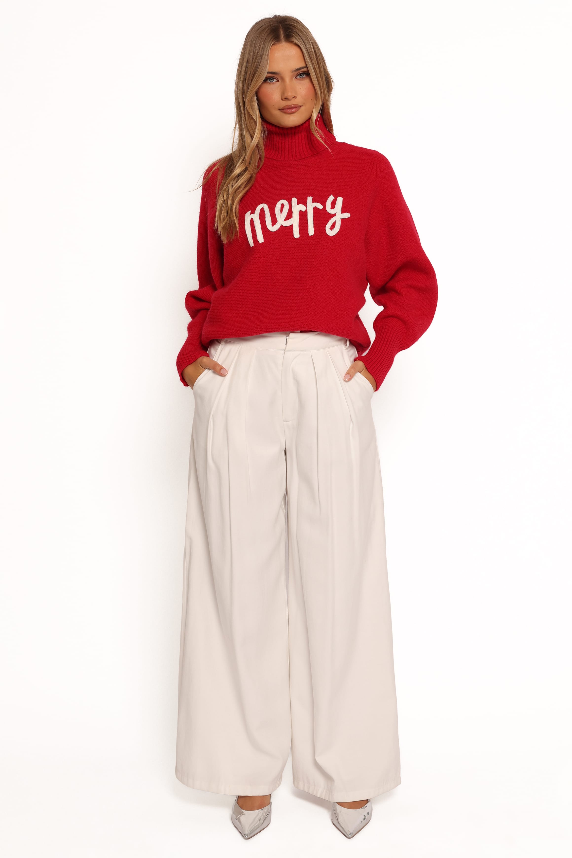 KNITWEAR Merry Turtleneck Knit Sweater - Red/White