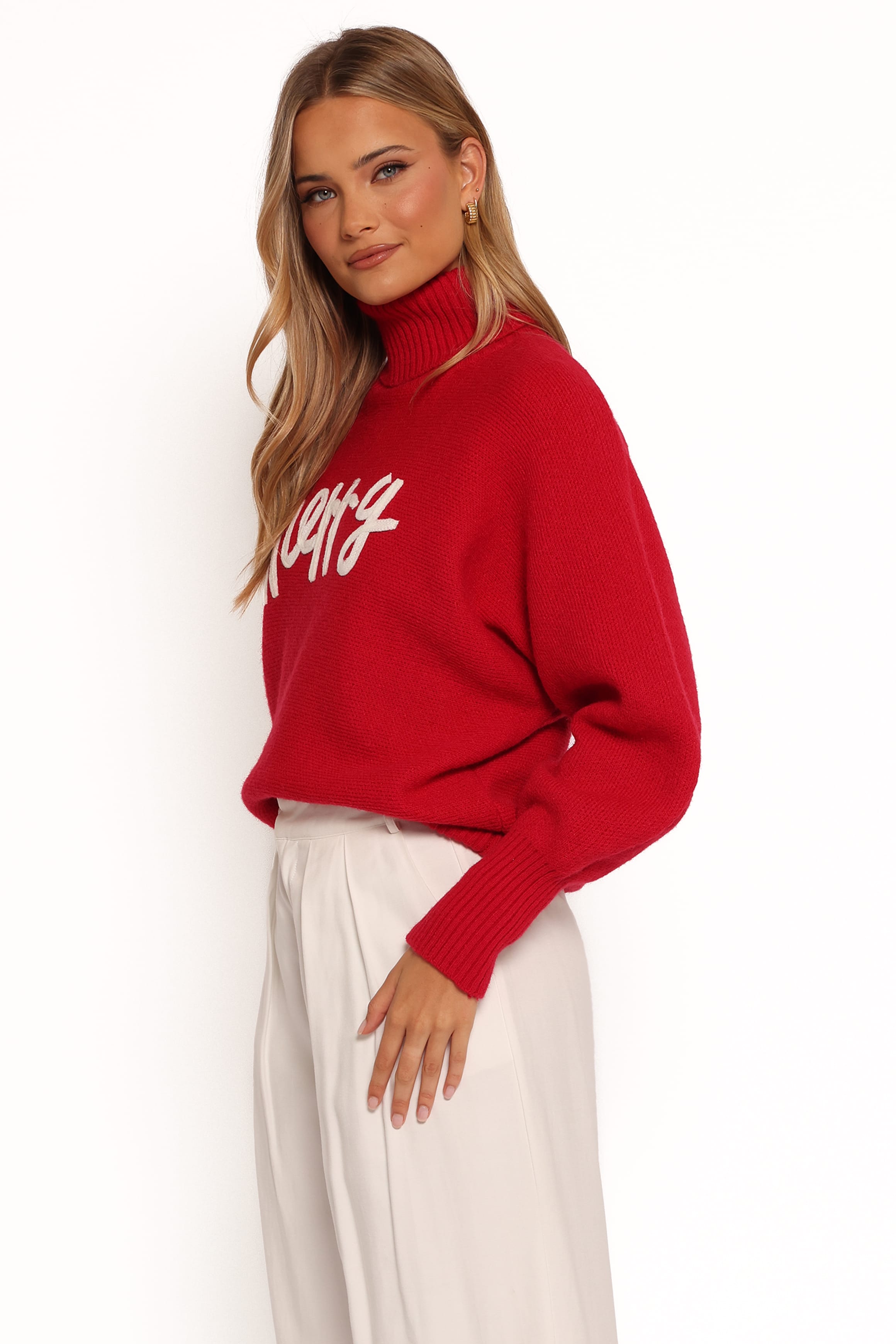 KNITWEAR Merry Turtleneck Knit Sweater - Red/White
