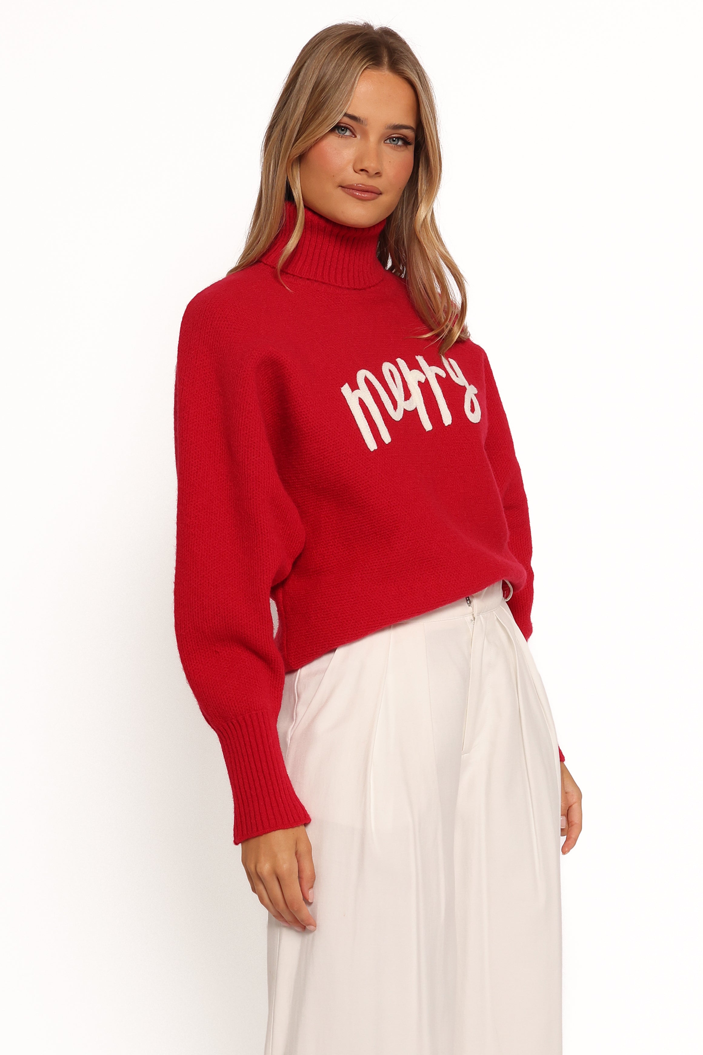 KNITWEAR Merry Turtleneck Knit Sweater - Red/White
