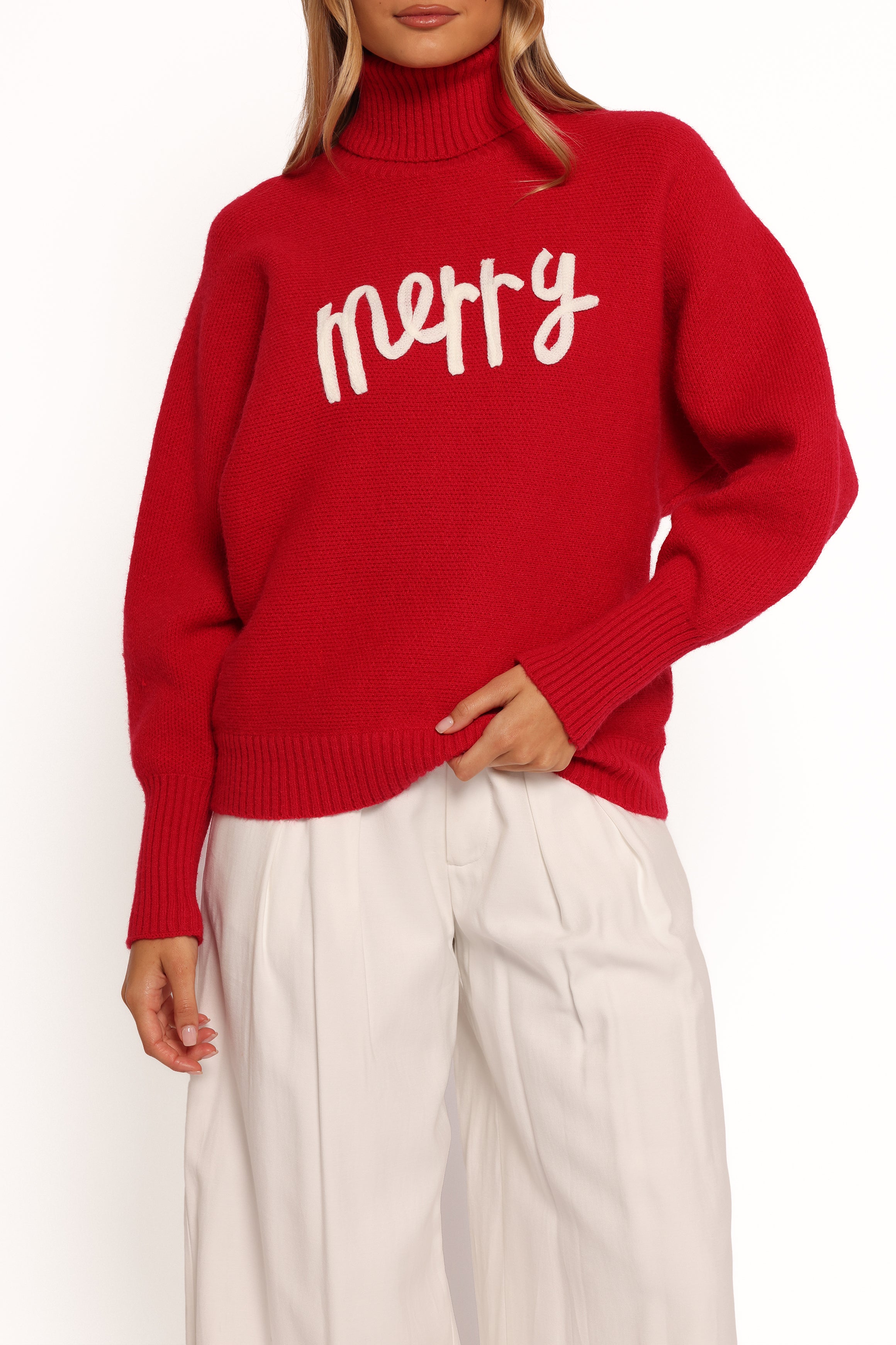 KNITWEAR Merry Turtleneck Knit Sweater - Red/White