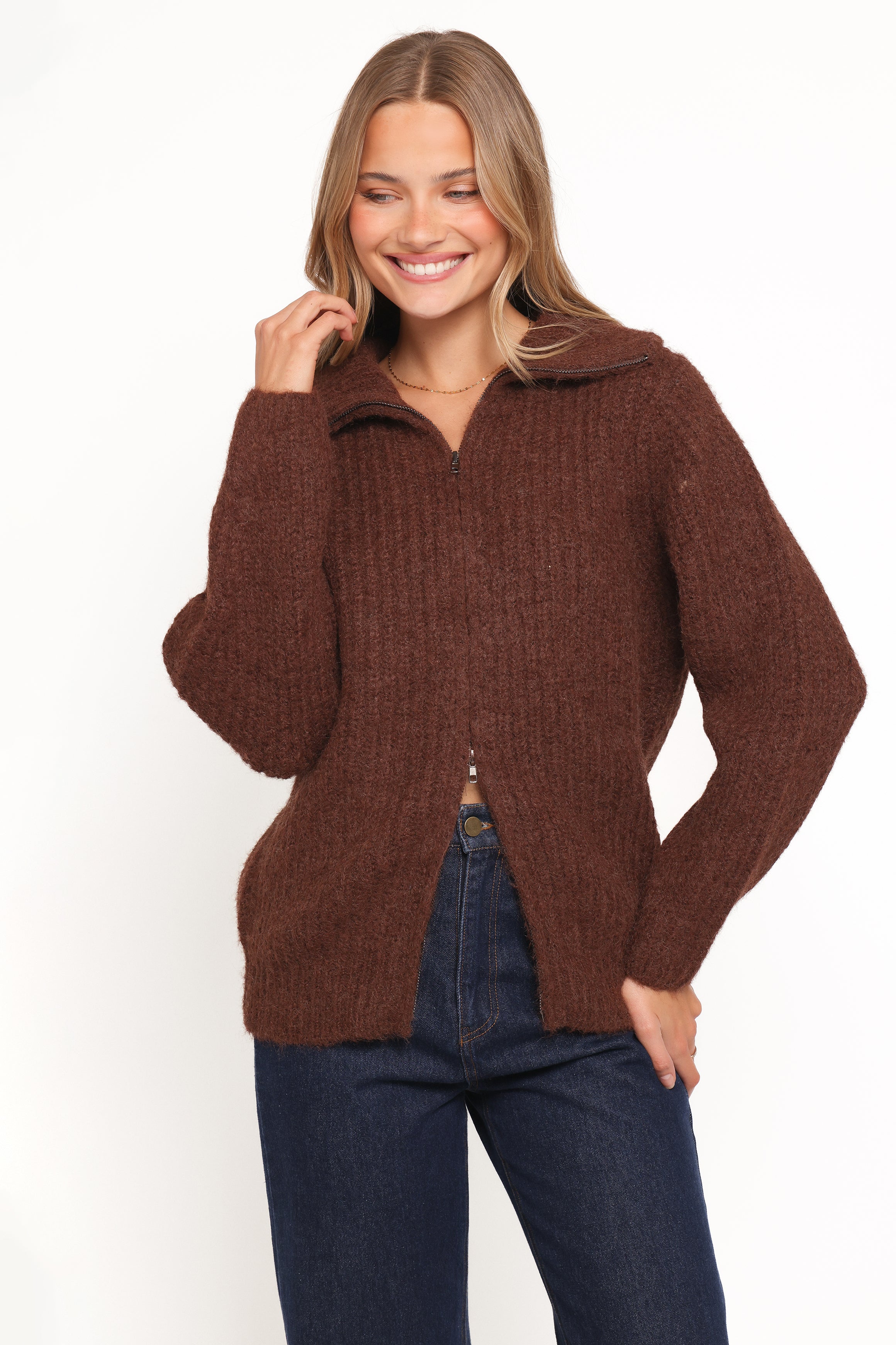 KNITWEAR Miffy Zip Through Cardigan - Chocolate