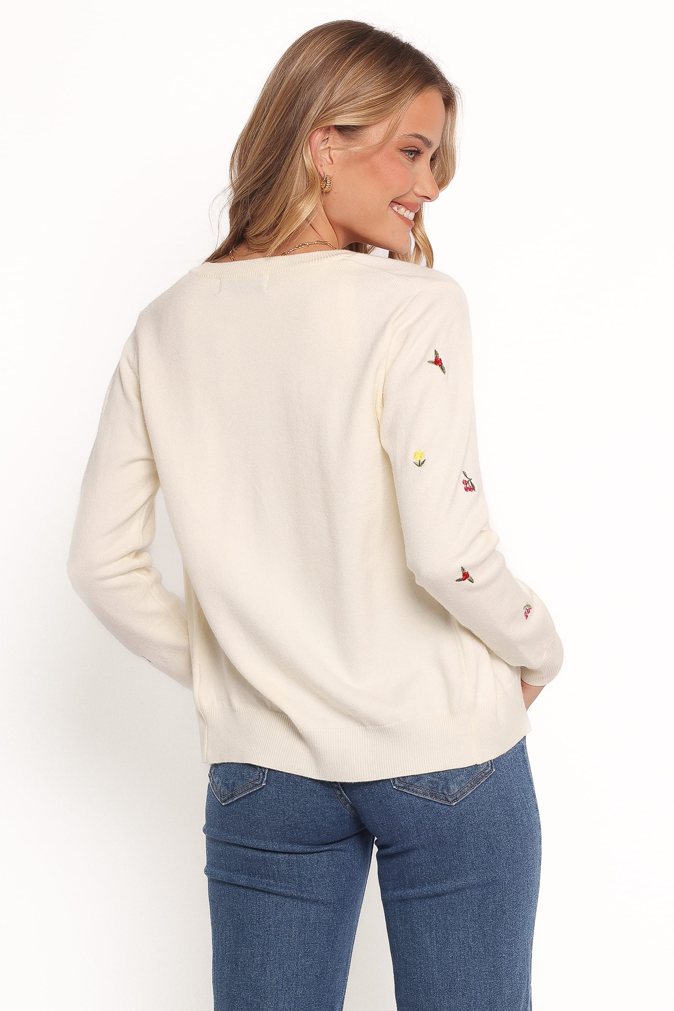 KNITWEAR Millen Flower Embroidery Cardigan - Cream