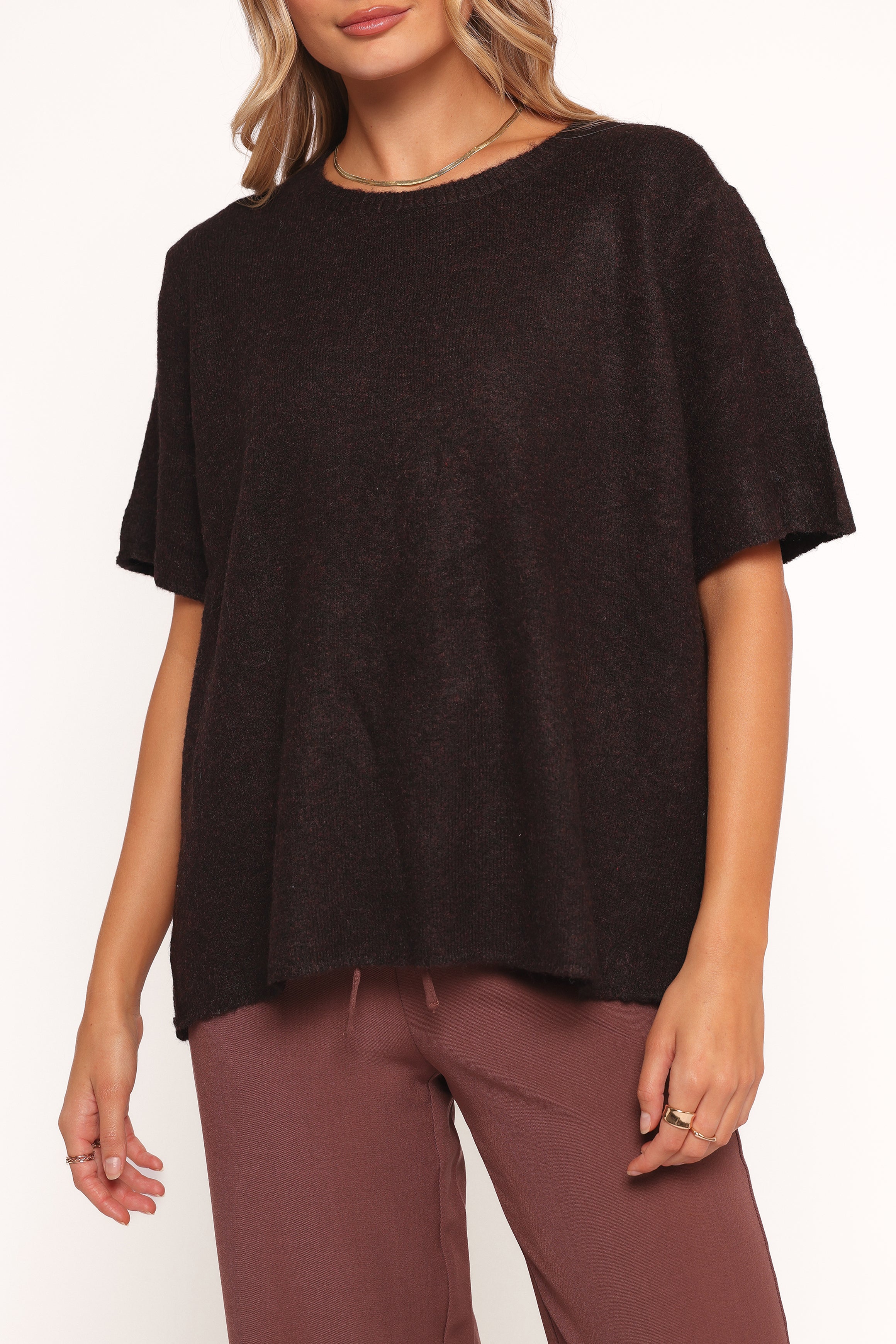 KNITWEAR Morris Short Sleeve Oversized Sweater Tee - Dark Chocolate