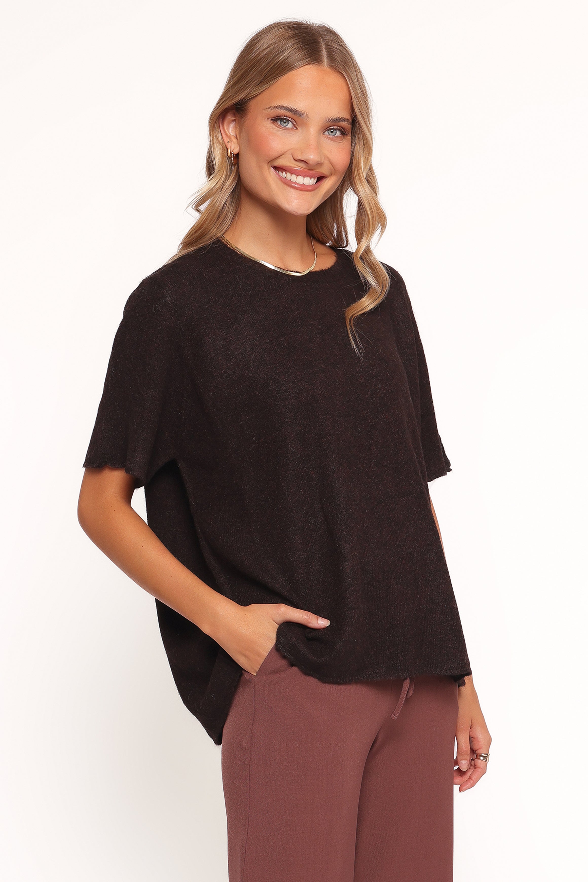 KNITWEAR Morris Short Sleeve Oversized Sweater Tee - Dark Chocolate