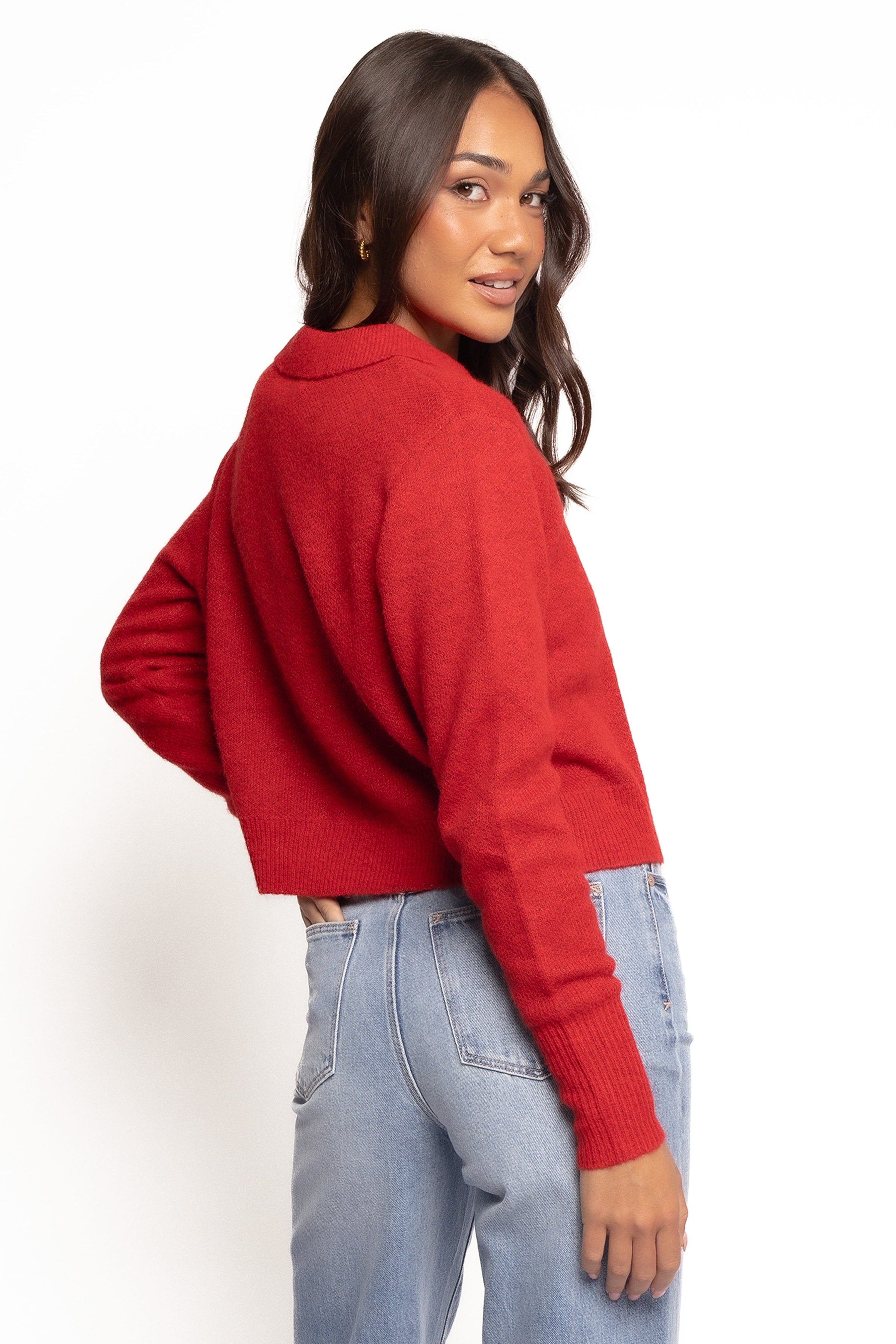 KNITWEAR Naya Collar Cardigan - Red