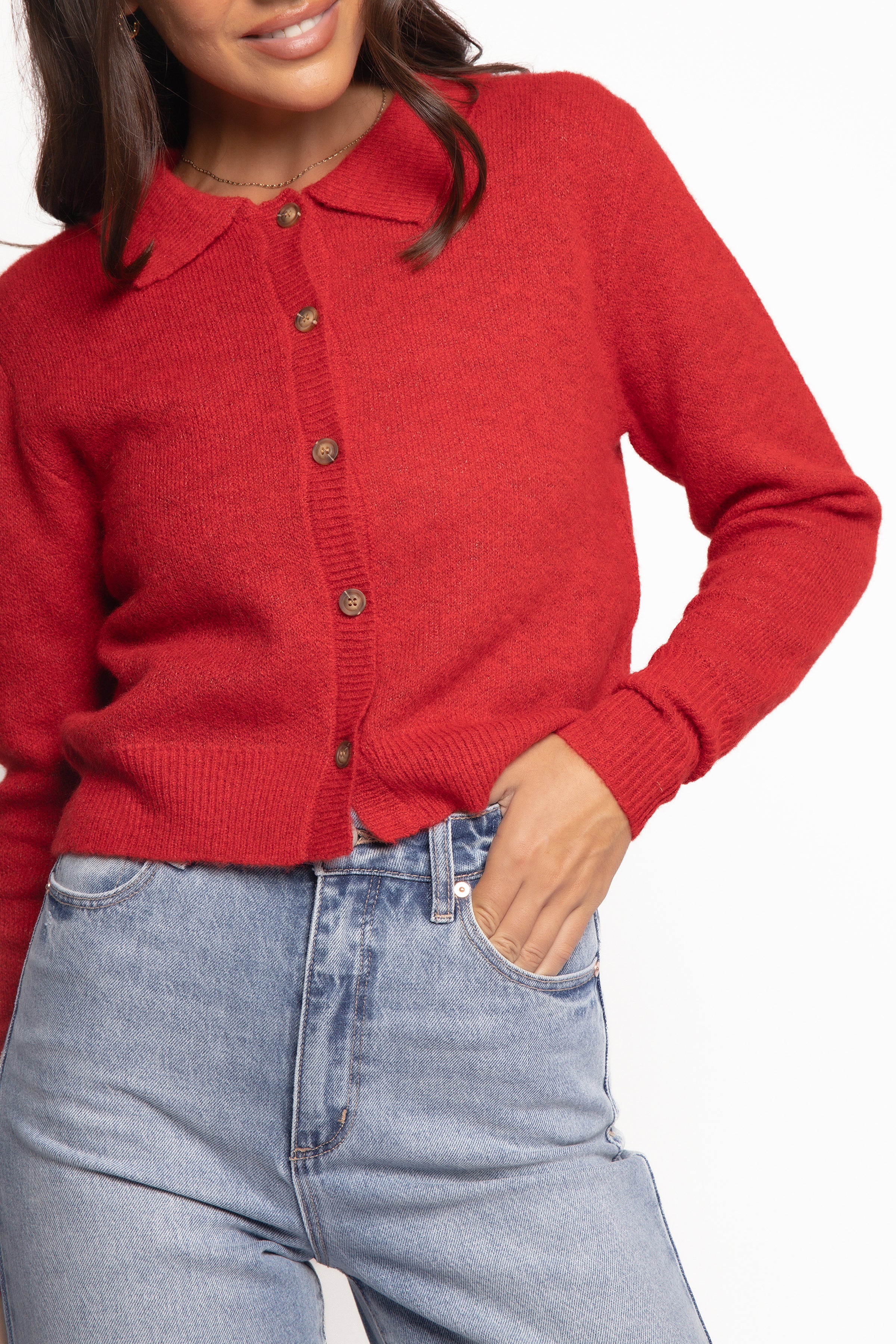 KNITWEAR Naya Collar Cardigan - Red