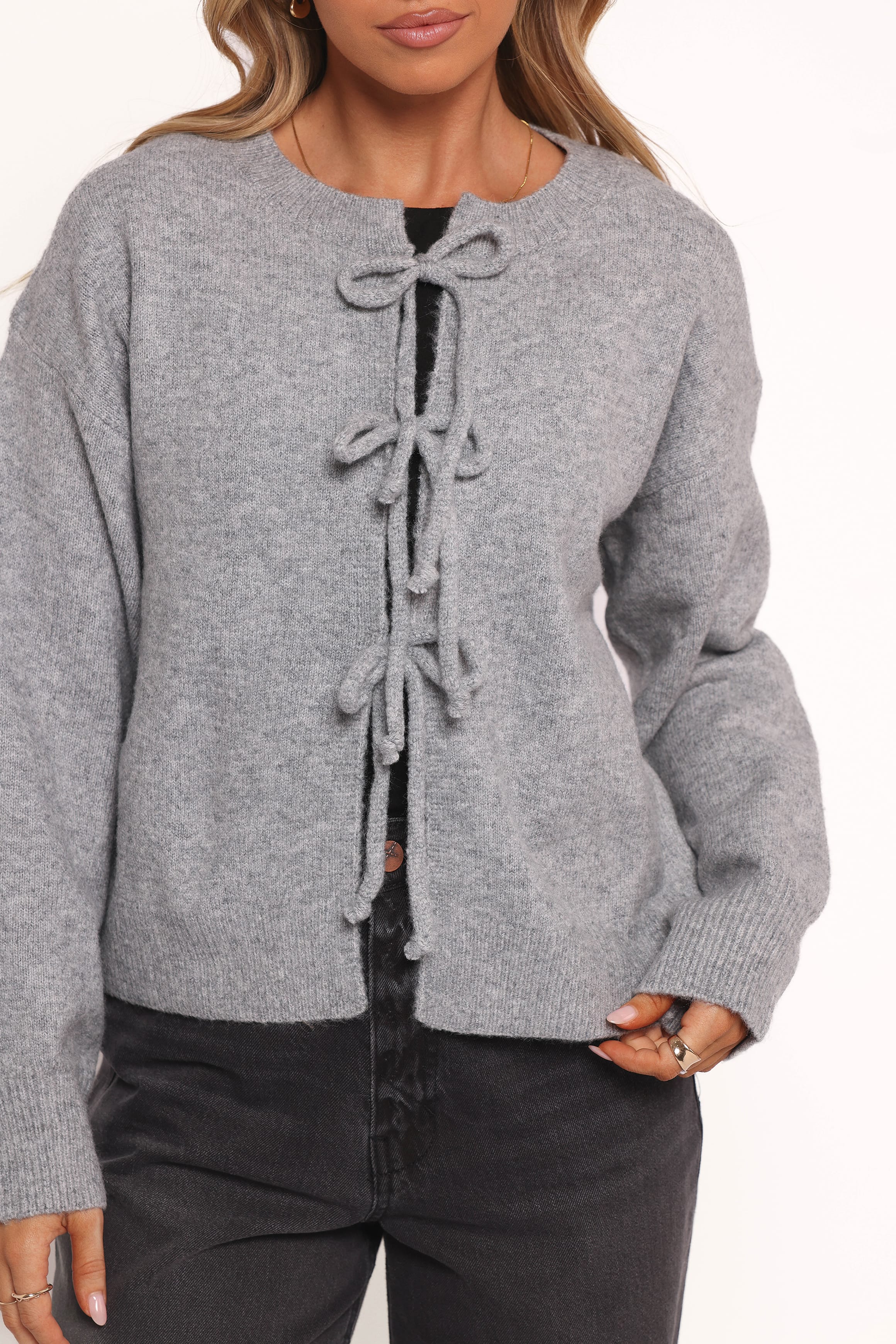 KNITWEAR Neri Bow Tie Front Cardigan - Grey