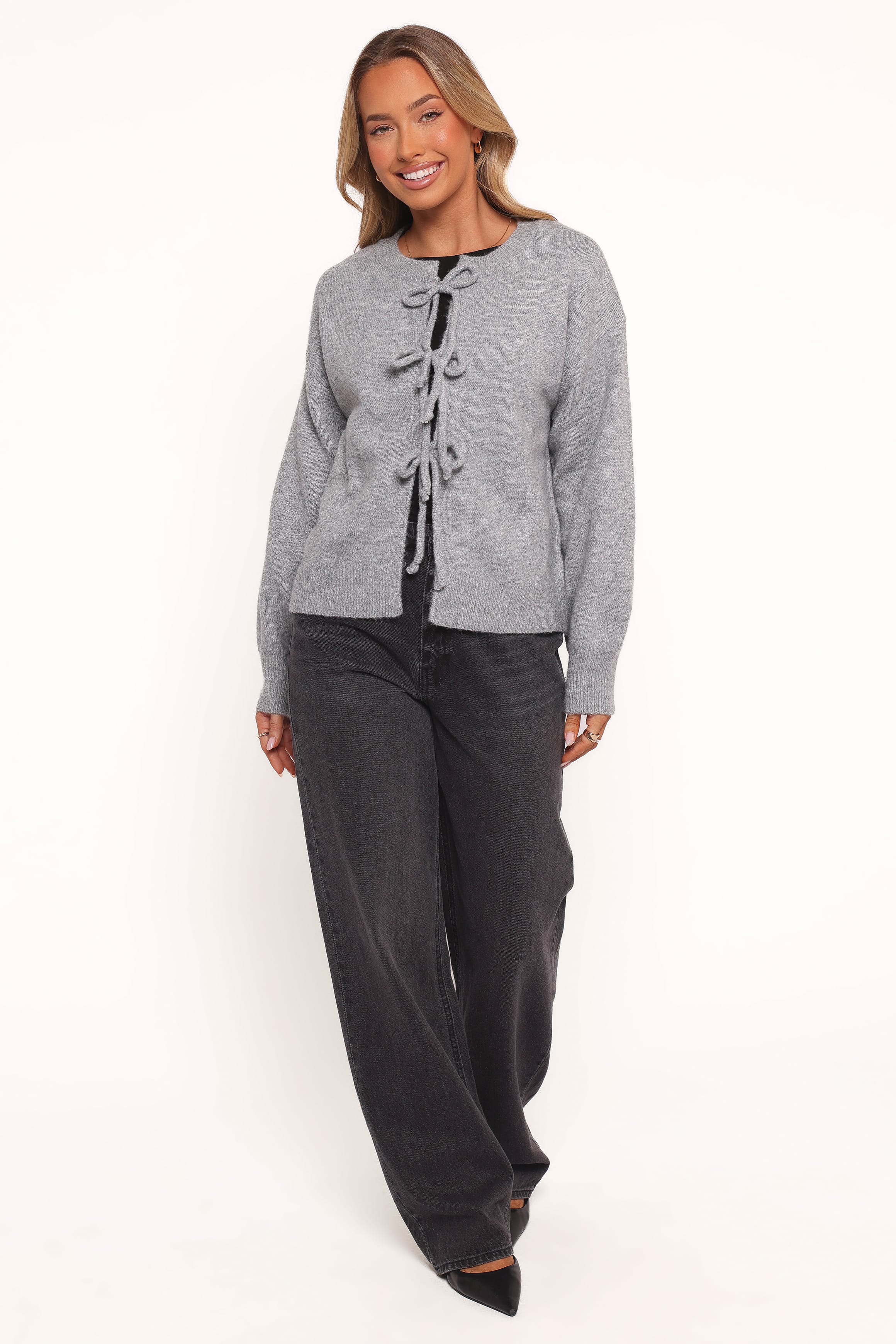 KNITWEAR Neri Bow Tie Front Cardigan - Grey