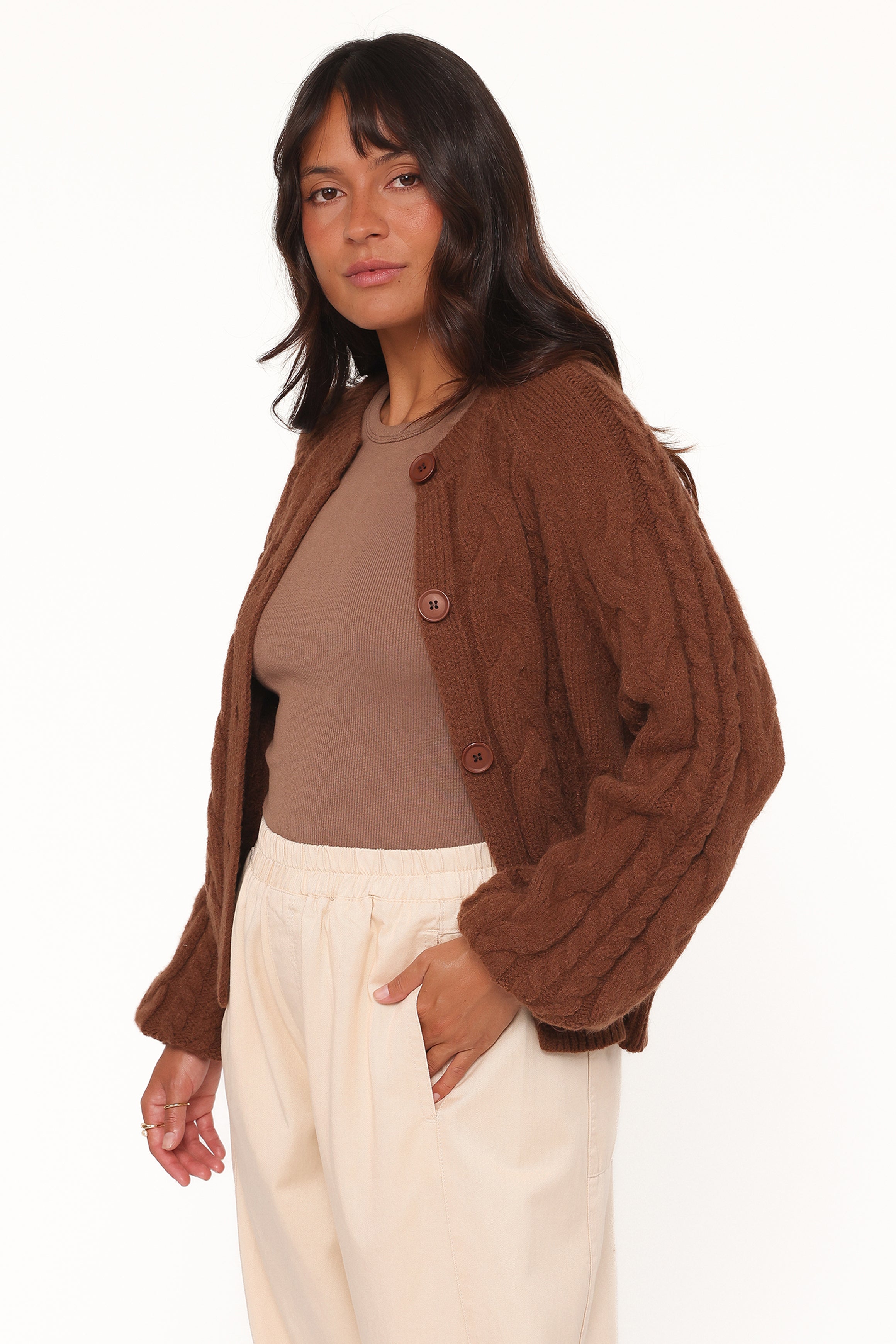 KNITWEAR Nika Cable Knit Cardigan - Brown