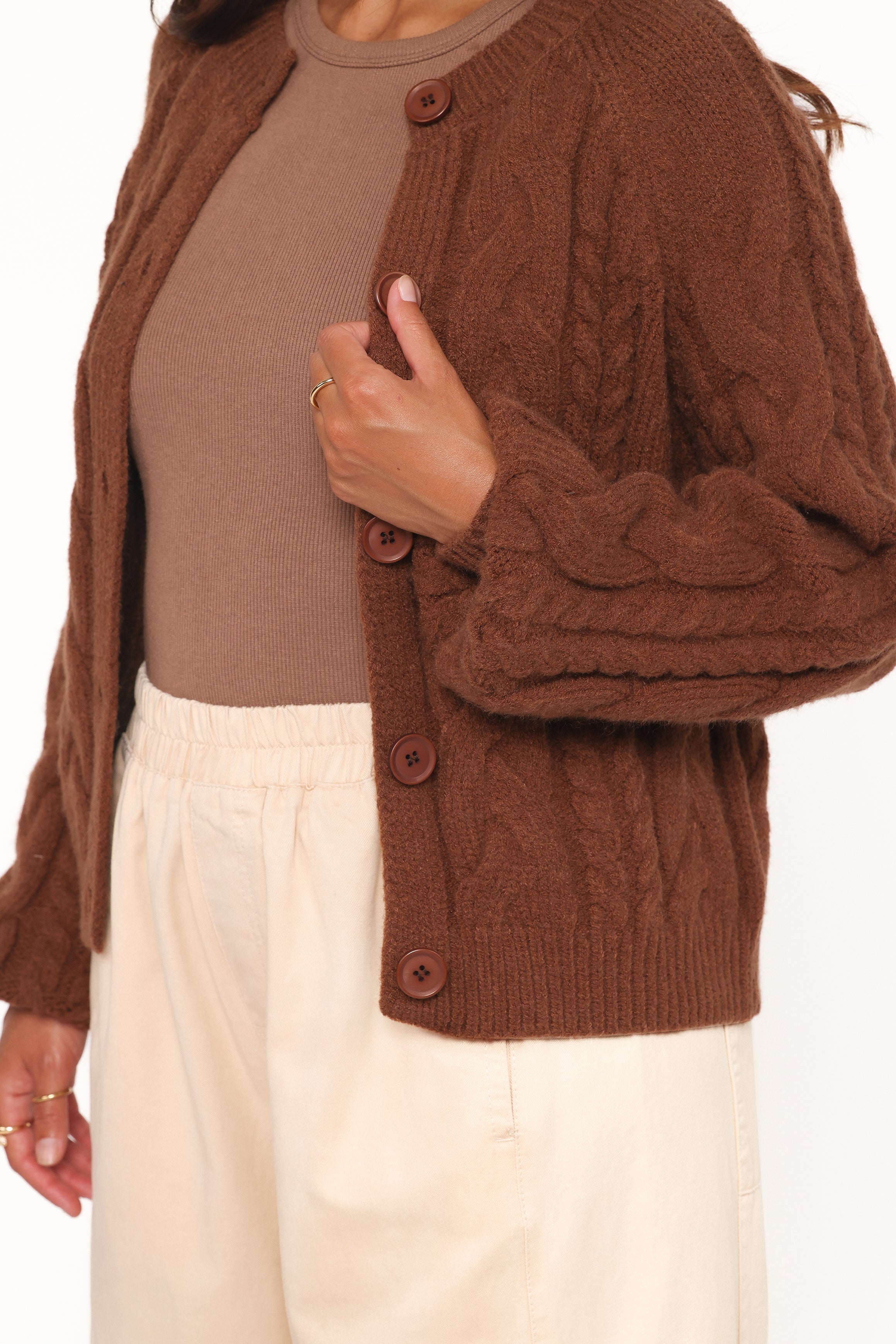 KNITWEAR Nika Cable Knit Cardigan - Brown
