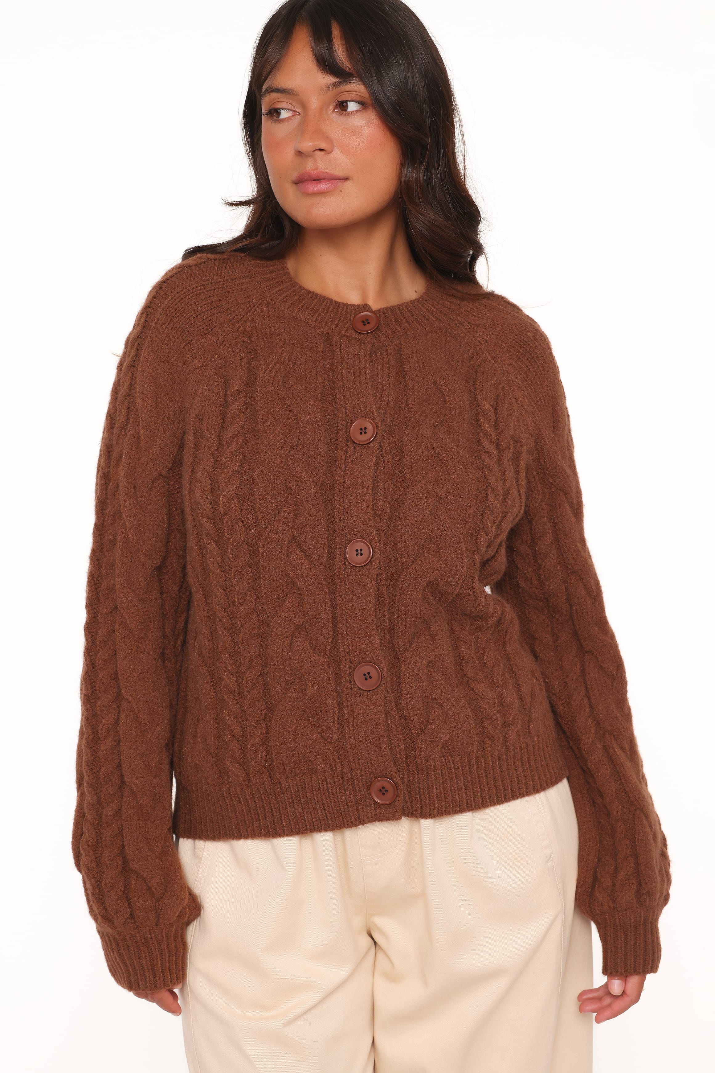 KNITWEAR Nika Cable Knit Cardigan - Brown