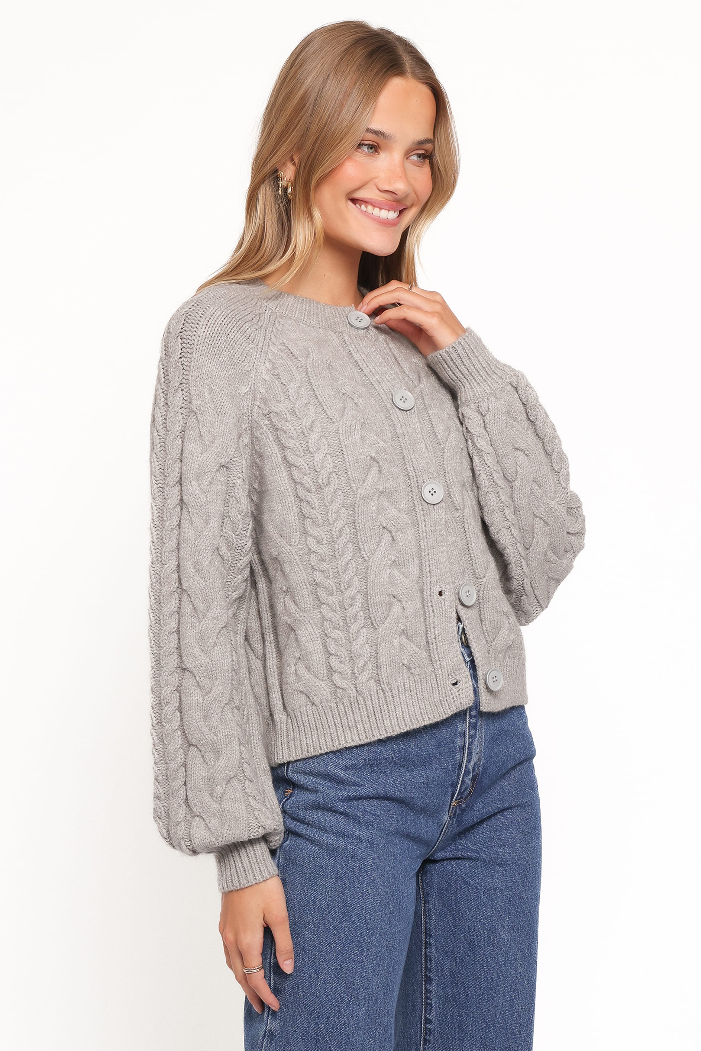 KNITWEAR Nika Cable Knit Cardigan - Grey