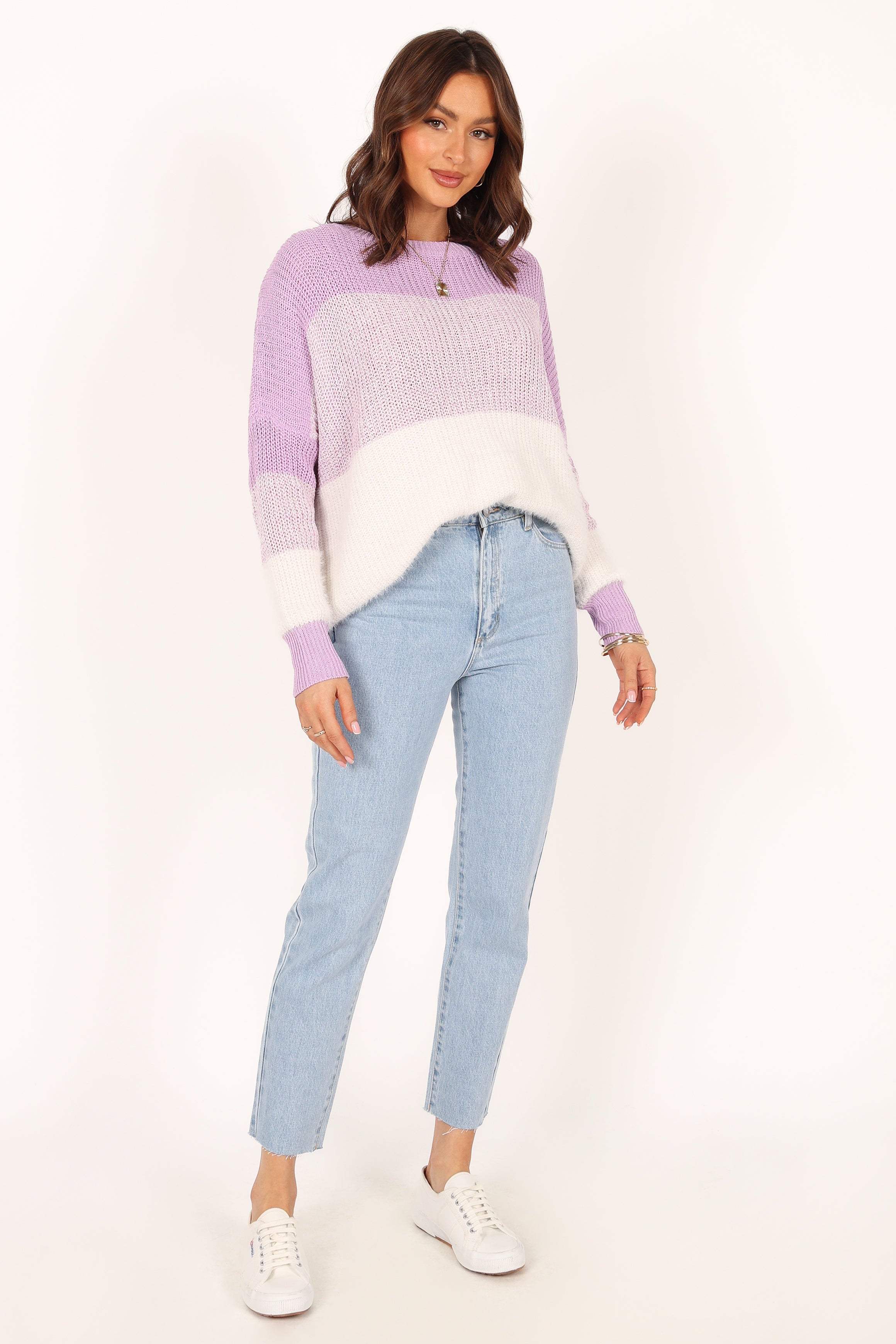 Knitwear @Nyomi Striped Knit Sweater - Lilac