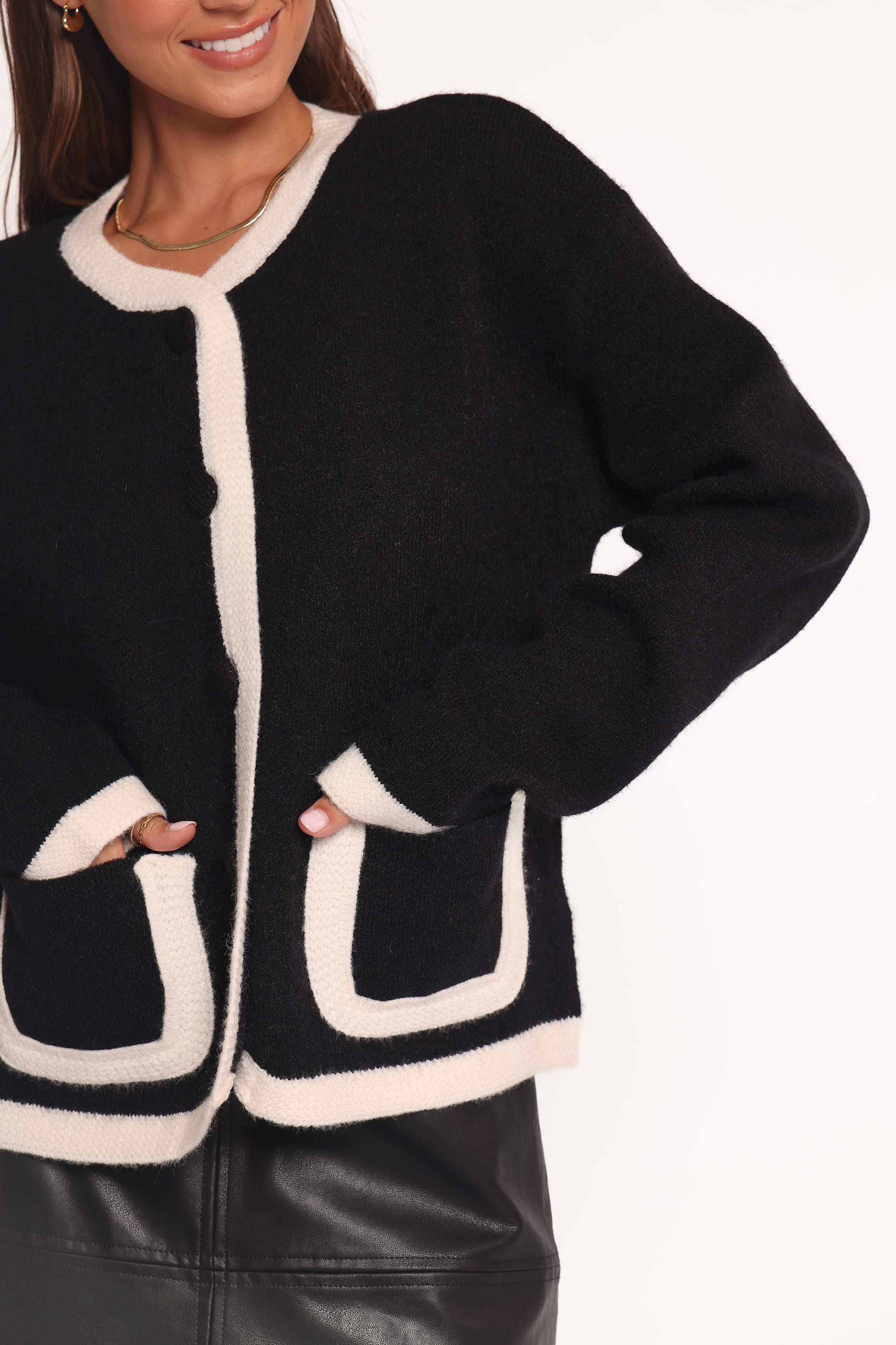 KNITWEAR Orabelle Contrast Hem Cardigan - Black