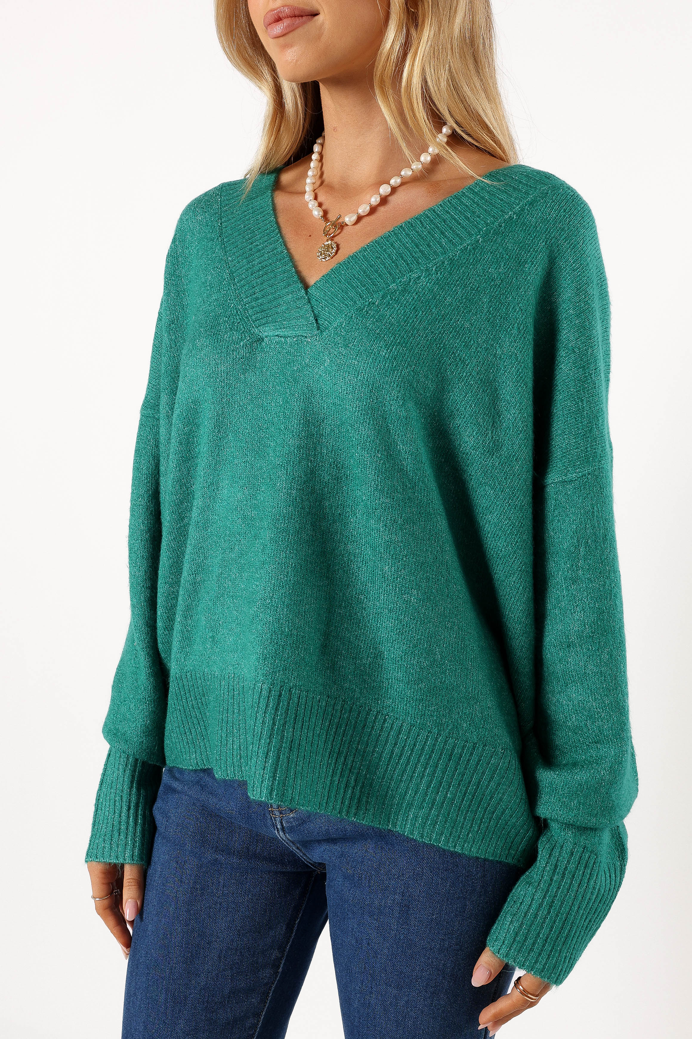 KNITWEAR @Palmer Vneck Knit Sweater - Green