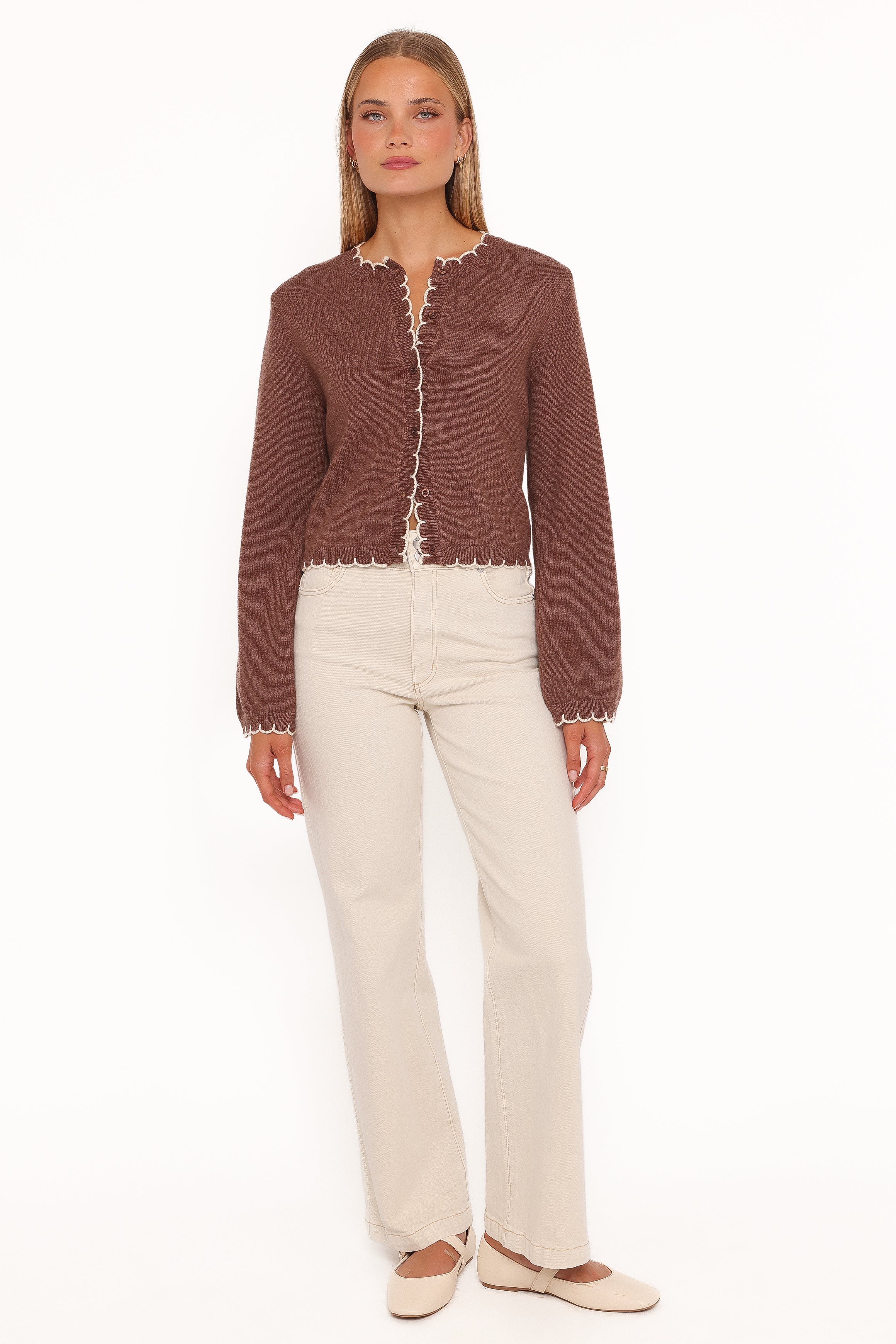 KNITWEAR @Payton Scallop Cardigan - Brown