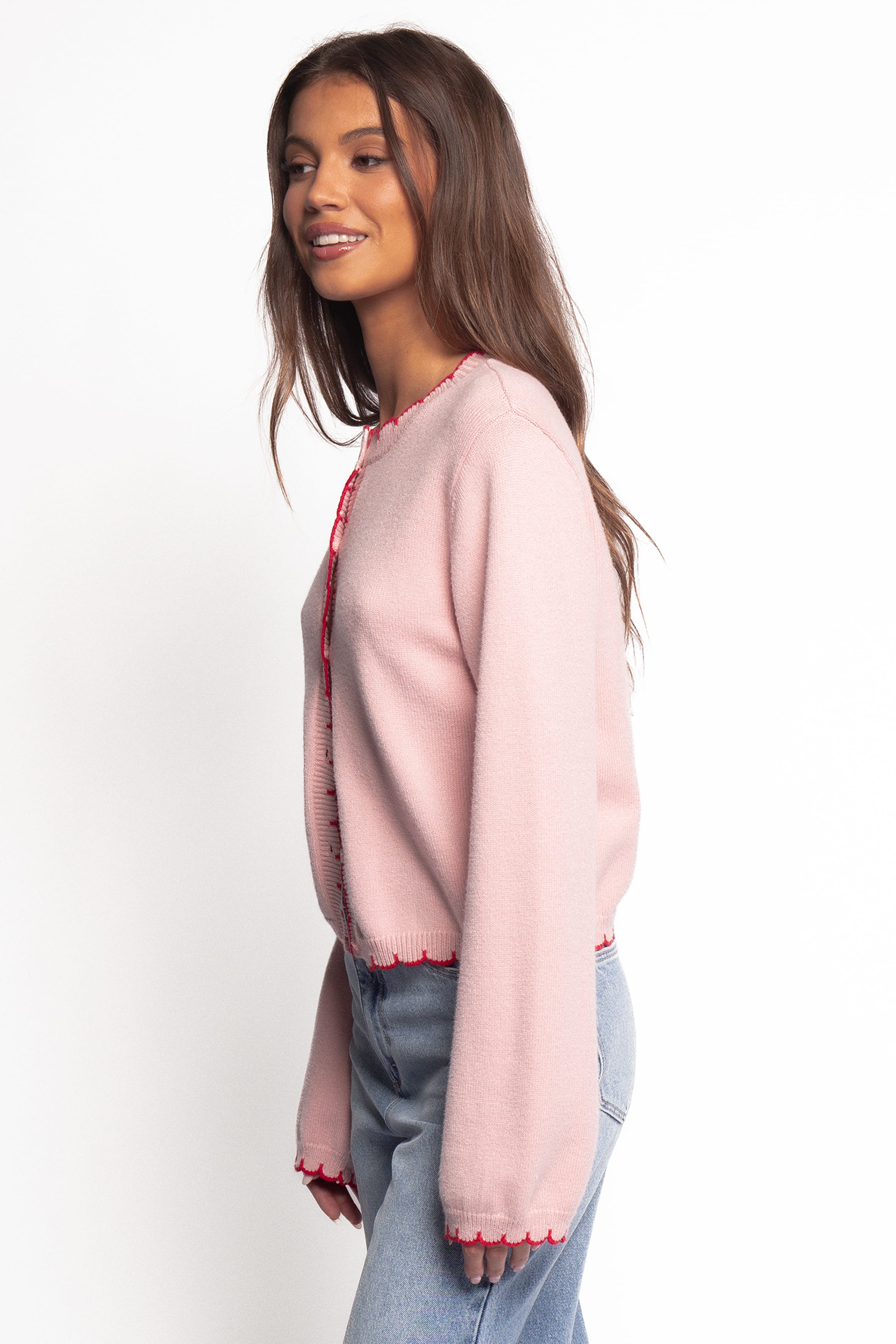 KNITWEAR Payton Scallop Cardigan - Pink Red